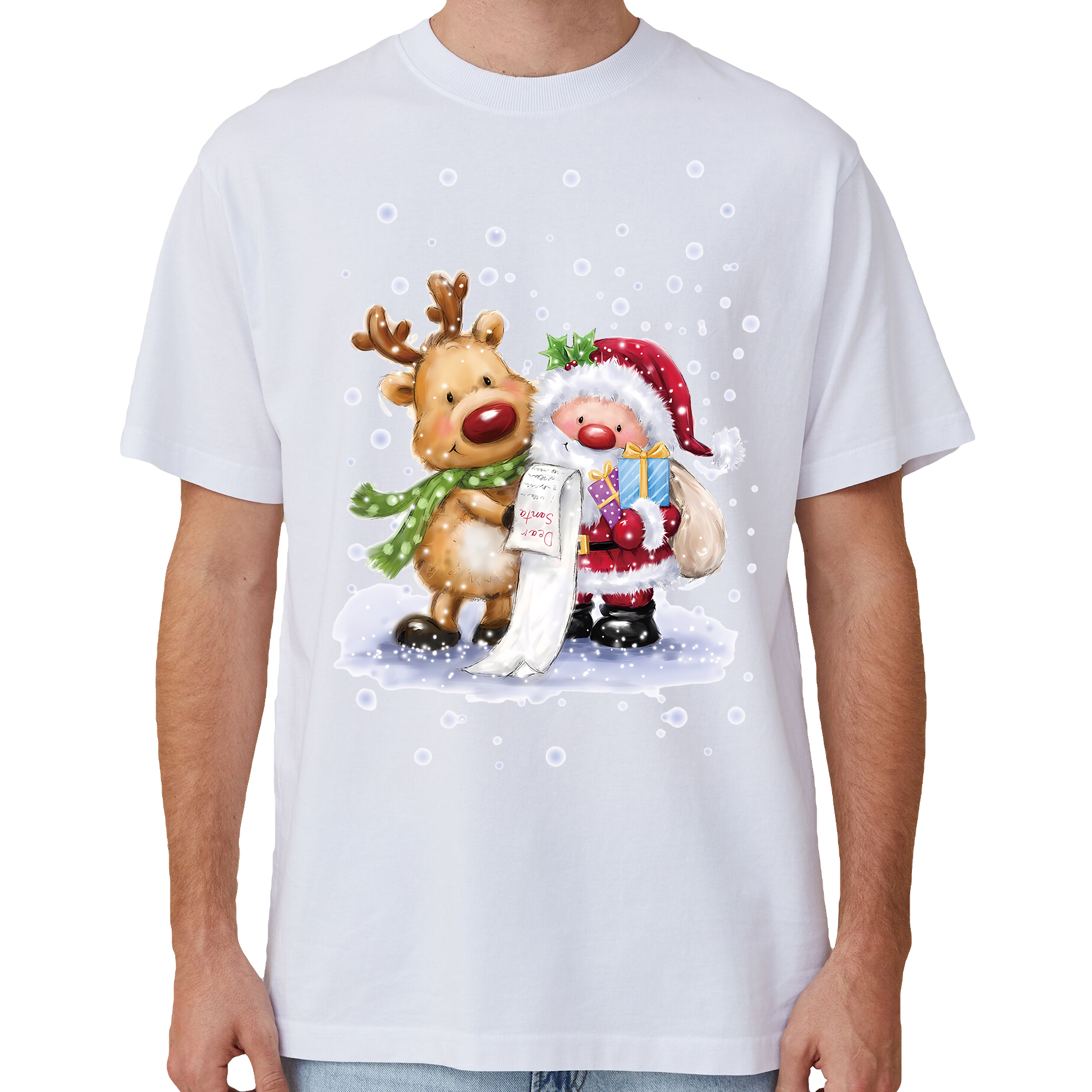 V474-633814-141872-00 100% Cotton Christmas T-shirt Adult Unisex Tee Tops Funny Santa Party Custume, Reading Santa (White), 2XL - Image 1