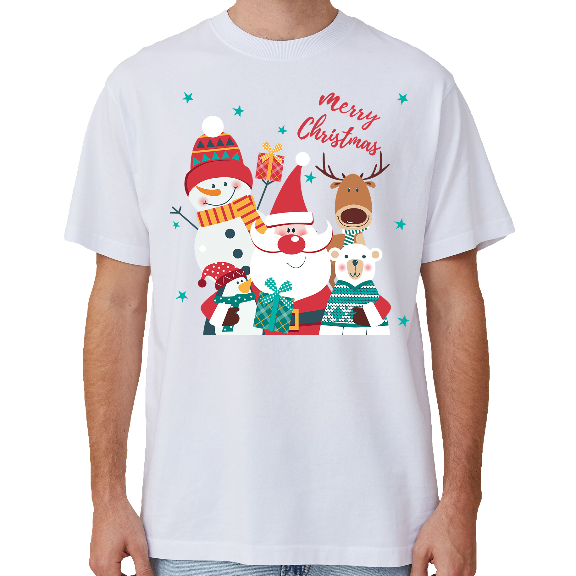 V474-633852-202503241146-00 100% Cotton Christmas T-shirt Adult Unisex Tee Tops Funny Santa Party Custume, Santa Gathering (White), S - Image 1