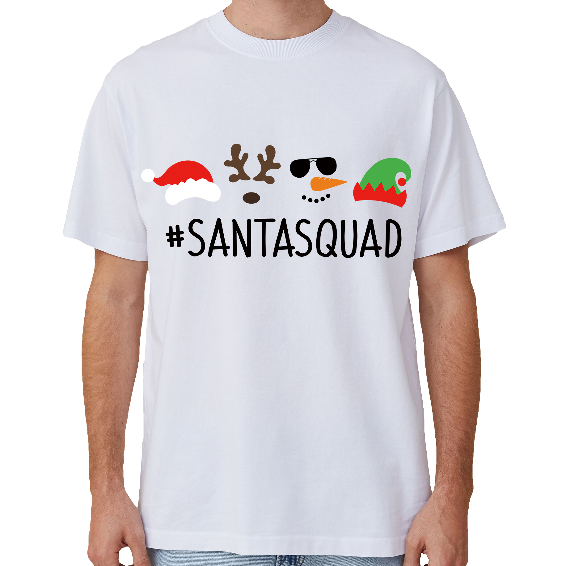 V474-633863-141848-00 100% Cotton Christmas T-shirt Adult Unisex Tee Tops Funny Santa Party Custume, Santa Squad (White), 2XL - Image 1