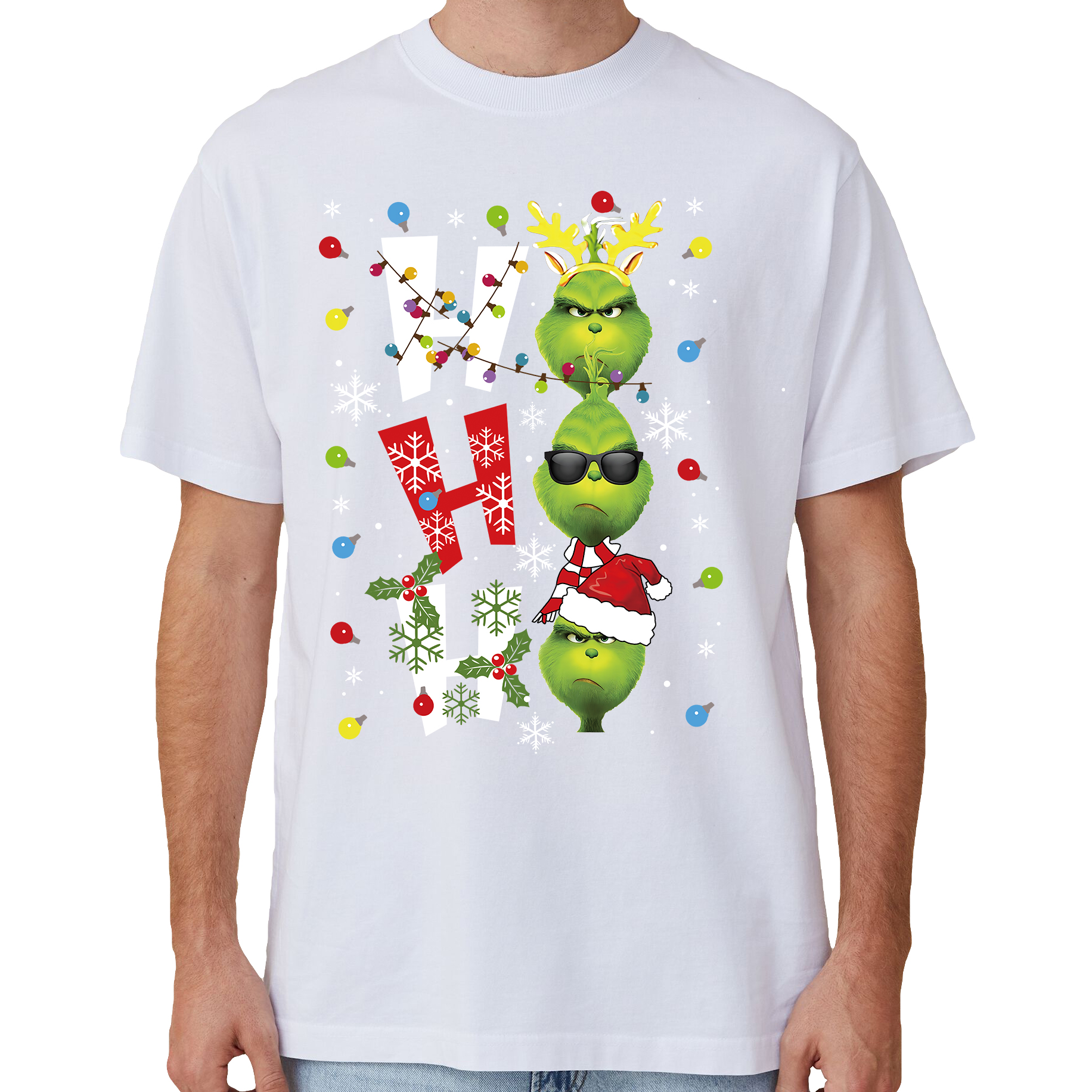 V474-633877-202505151838-00 100% Cotton Christmas T-shirt Adult Unisex Tee Tops Funny Santa Party Custume, Shrek (White), 3XL - Image 1