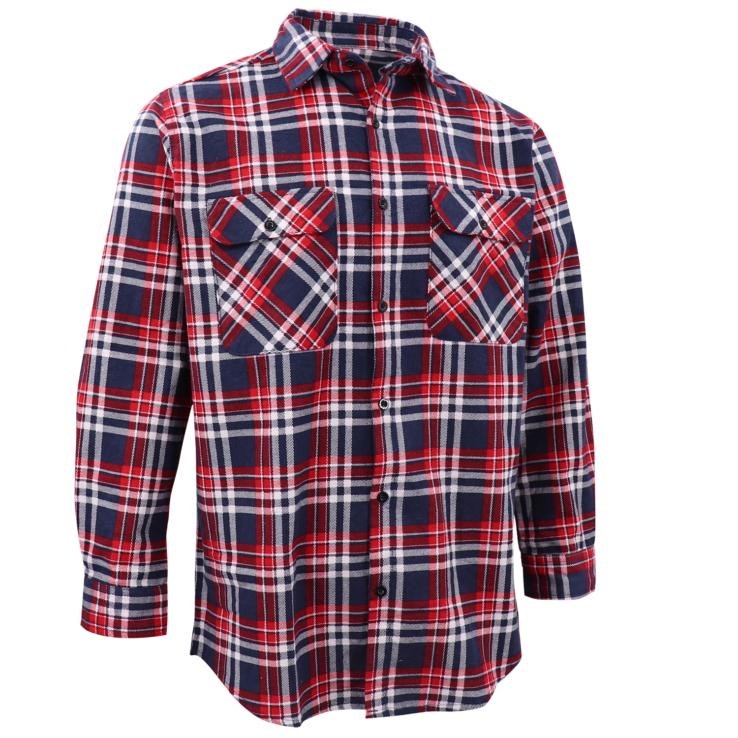 V474-666577-202505281231-00 Men's 100% Cotton Flannelette Shirt Long Sleeve Plaid Check Flannel w Pockets, Heritage Red Plaid, L - Image 1