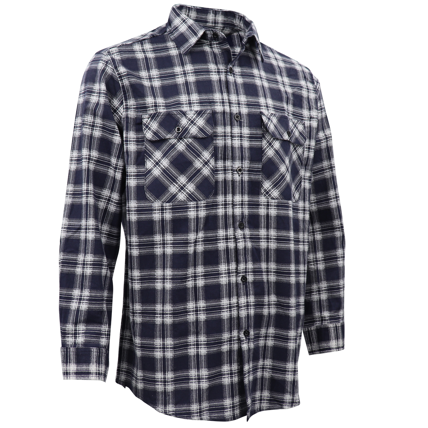 V474-666618-202505281236-00 Men's 100% Cotton Flannelette Shirt Long Sleeve Plaid Check Flannel w Pockets, Midnight Navy Plaid, M - Image 1