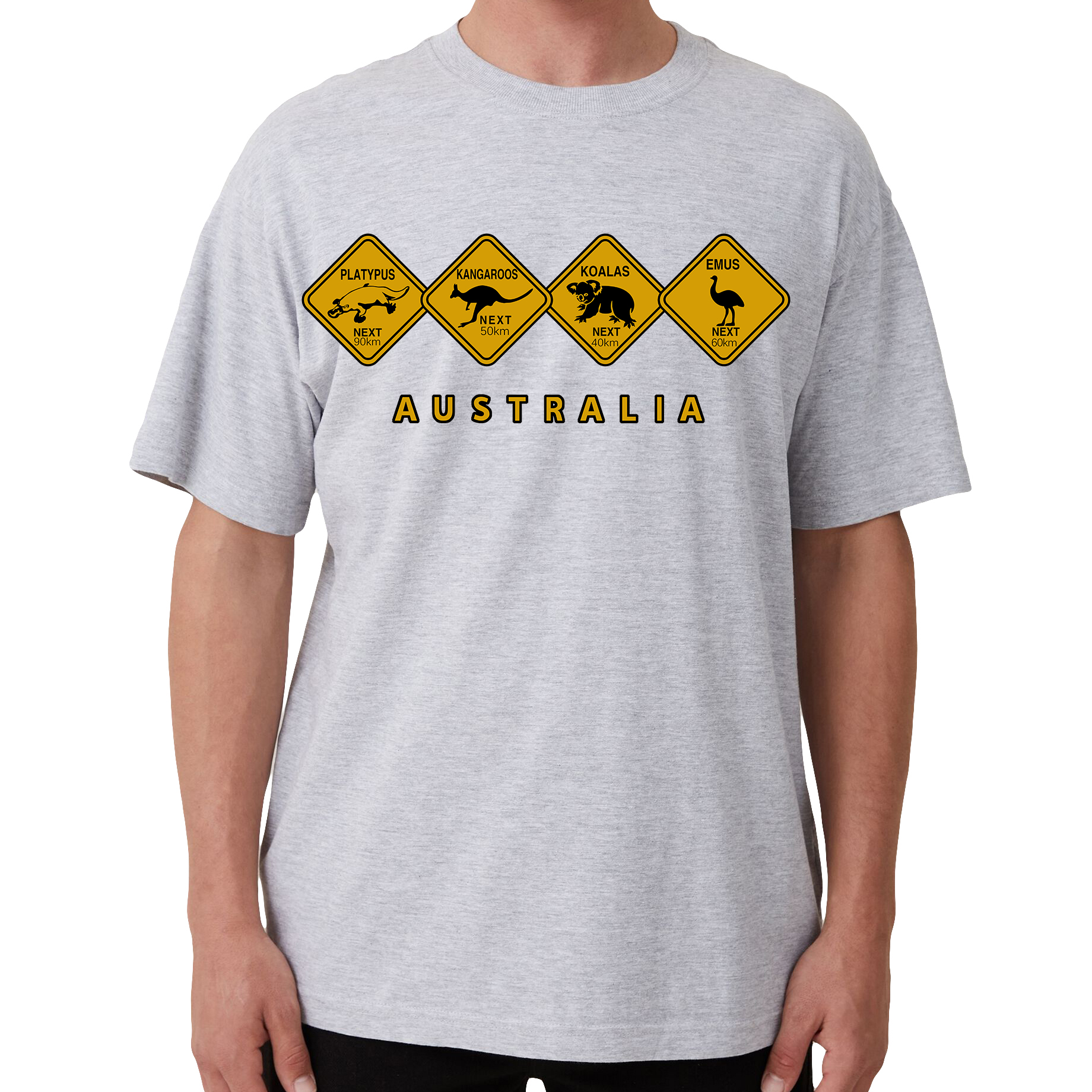V474-687132-202503280116-00 Adult Unisex 100% Cotton T Shirt Australia Wildlife Road Sign Souvenir Tee Tops, Grey, L - Image 1