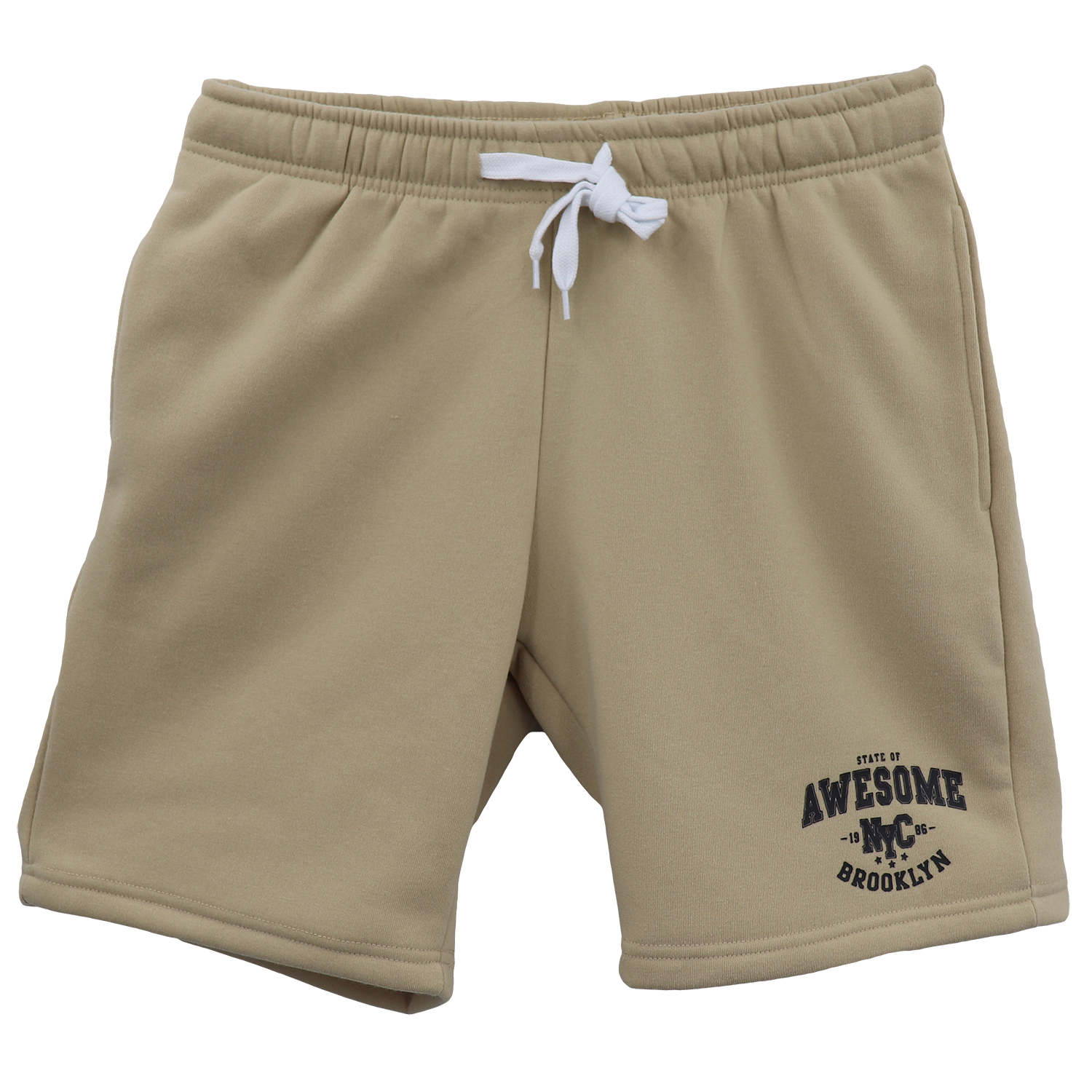 V474-700108-202502241810-00 Men's Fleece Shorts Casual Sports Sweat Pants w Elastic Waist Drawstring Pockets, Beige, M - Image 1