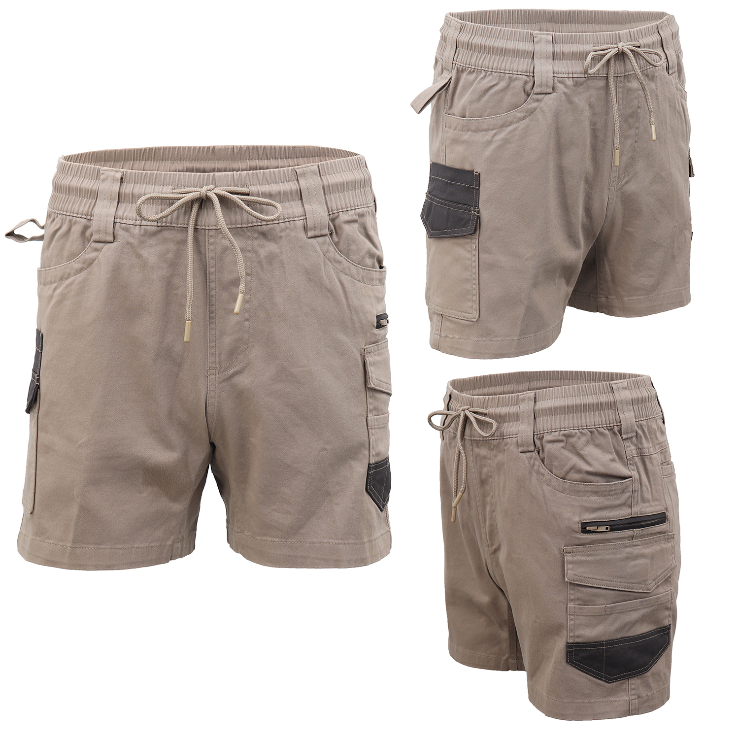 V474-739032-202505281140-00 Mens Cargo Cotton Work Shorts 10 Pockets Tradies Utility Pants Workwear Trousers, Khaki, 34 - Image 1