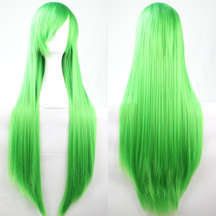 V474-7467-100884-00 New 80cm Straight Sleek Long Full Hair Wigs w Side Bangs Cosplay Costume Womens, Green - Image 1