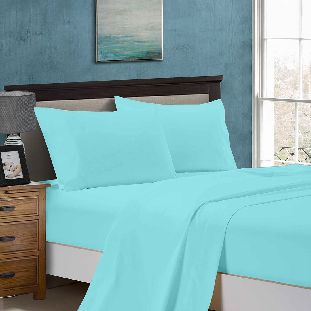 V493-AQS-20-88350-00 1000TC Queen Size Bed Soft Flat & Fitted Sheet Set Aqua - Image 1