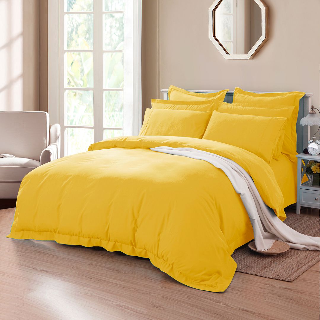 V493-D-21-88227-01 Tailored 1000TC Ultra Soft Double Size Yellow Duvet Quilt Cover Set - Image 1