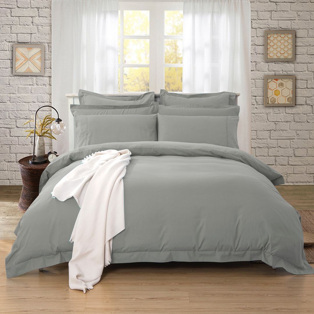 V493-D-6-88216-00 1000TC Tailored Double Size Grey Duvet Quilt Cover Set - Image 1