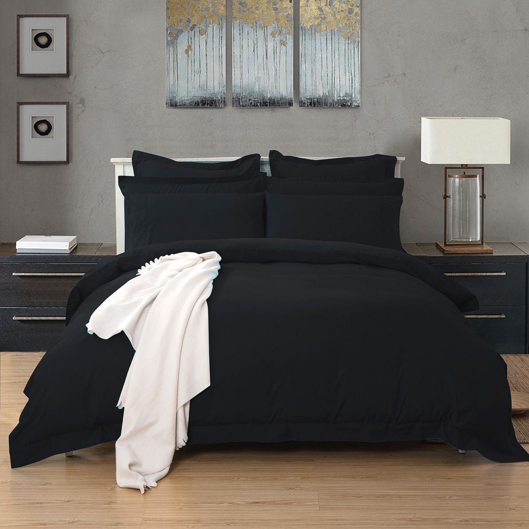 V493-K-5-88184-00 1000TC Tailored King Size Black Duvet Quilt Cover Set - Image 1