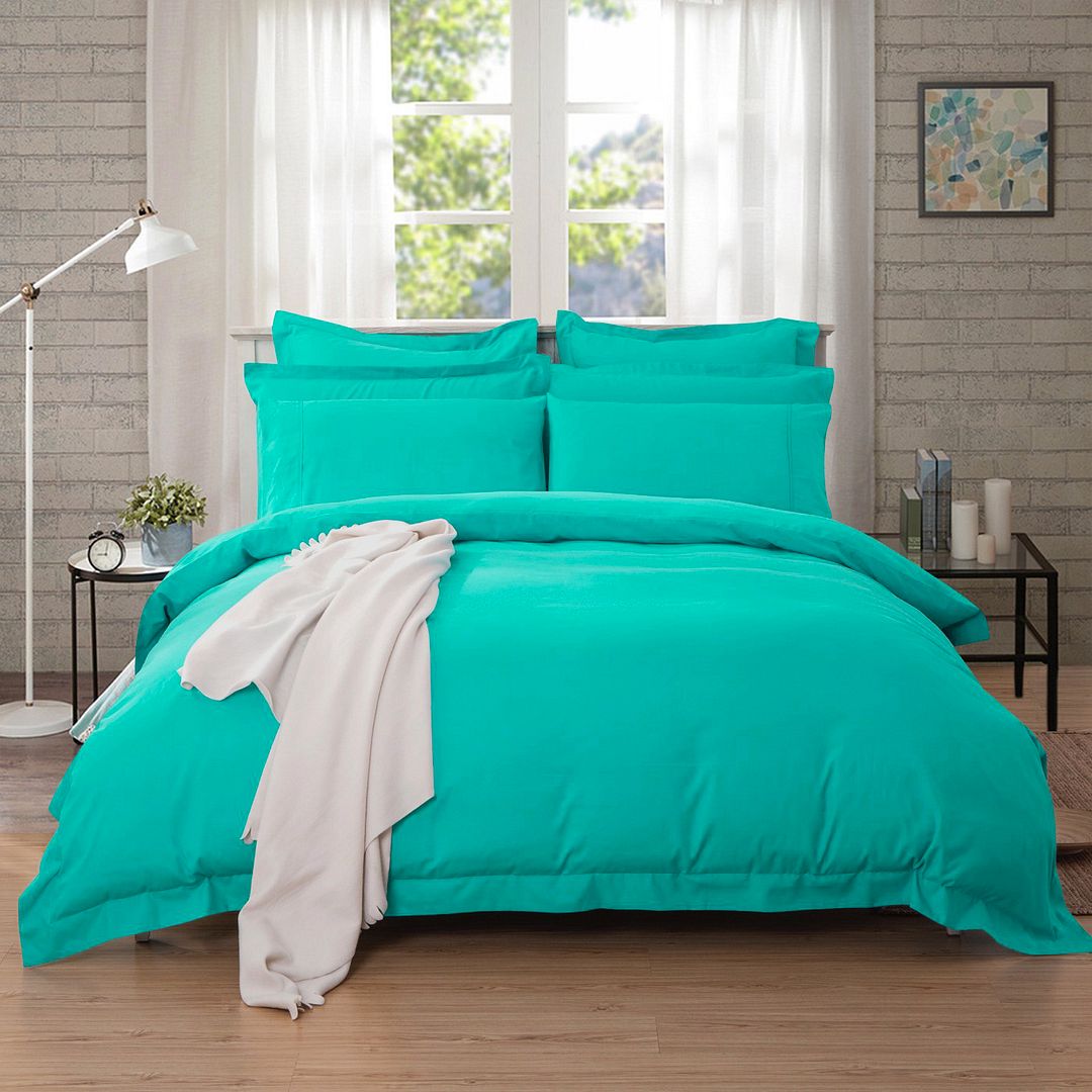 V493-KSB-7-88211-00 1000TC Tailored King Single Size Teal Duvet Quilt Cover Set - Image 1