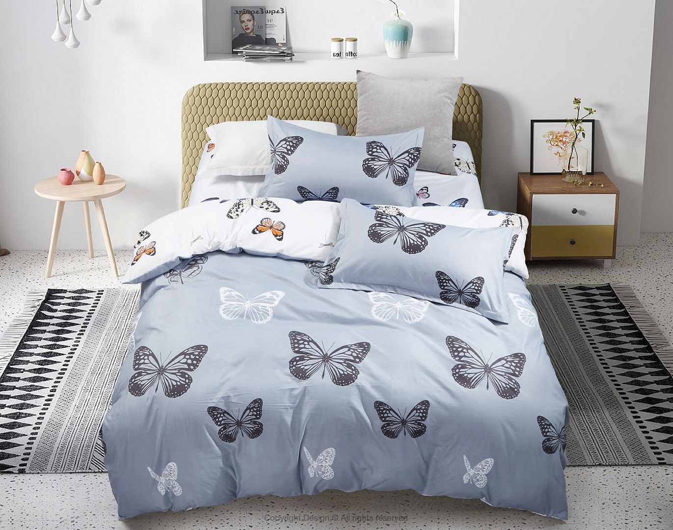 V493-MK-423-88176-00 Butterfly King Size Quilt/Duvet Cover Set - Image 1