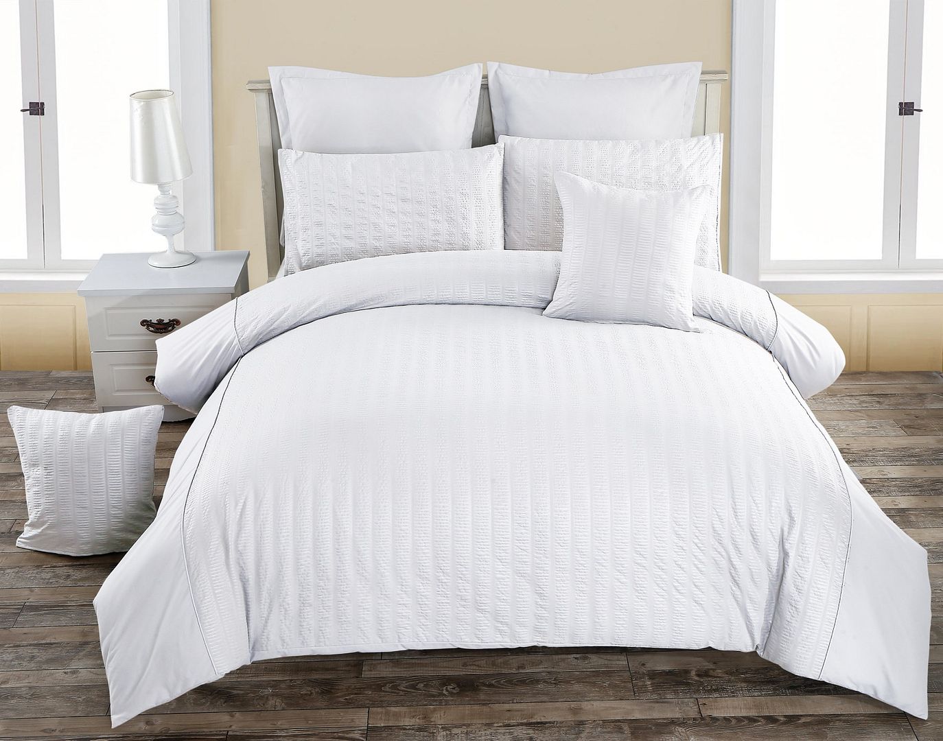 V493-PAD-01-88052-00 Seersucker Double Size White Duvet Quilt Cover Set - Image 1