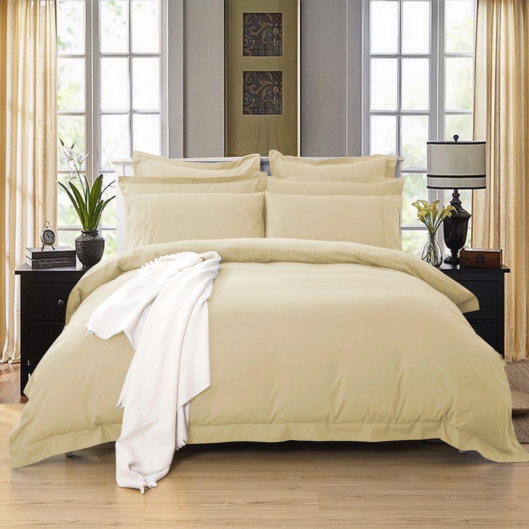 V493-S-9-88295-00 1000TC Tailored Single Size Yellow Cream Duvet Quilt Cover Set - Image 1