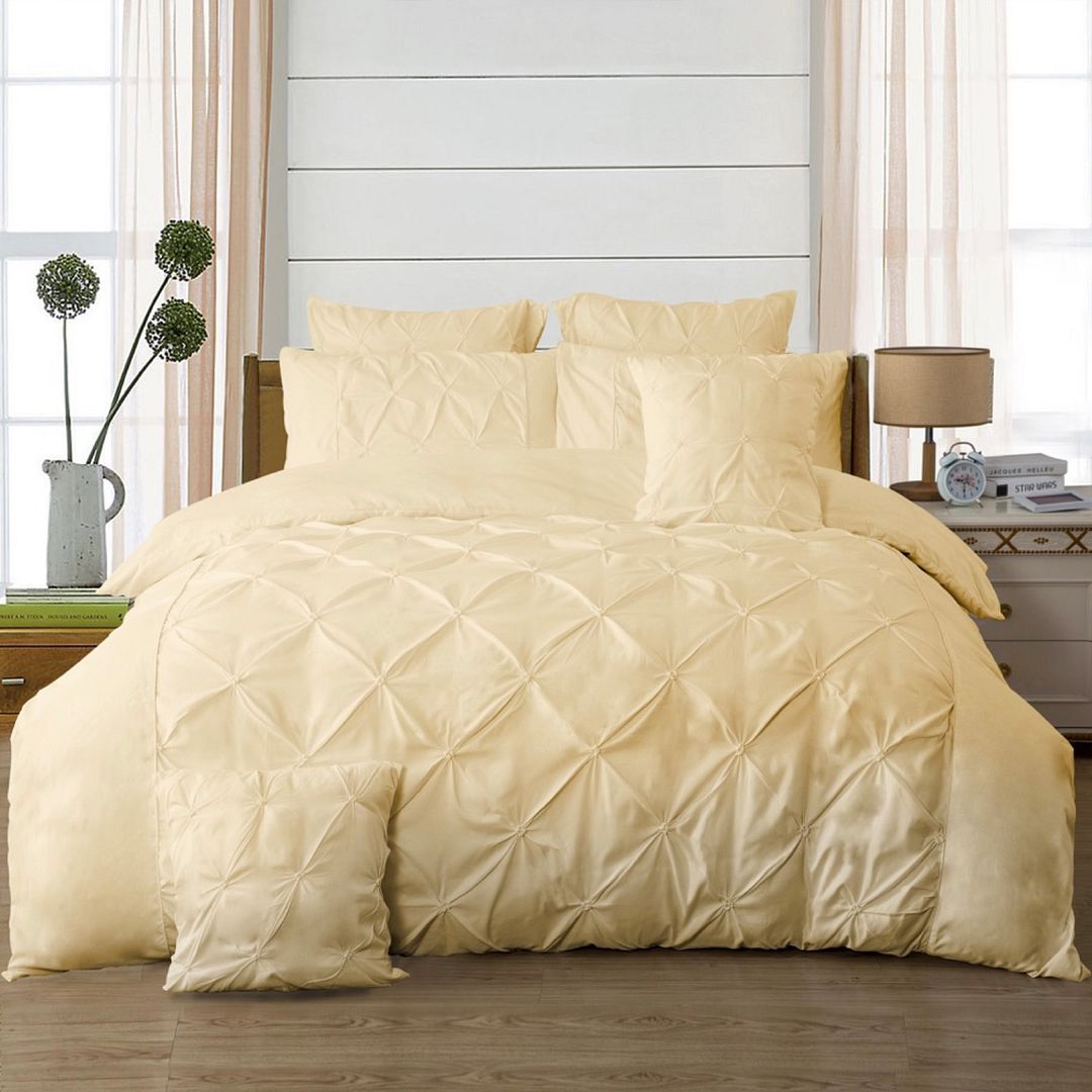 V493-ZQ-09-87585-00 Diamond Pintuck Queen Size Quilt/Duvet Cover Set - Beige - Image 1