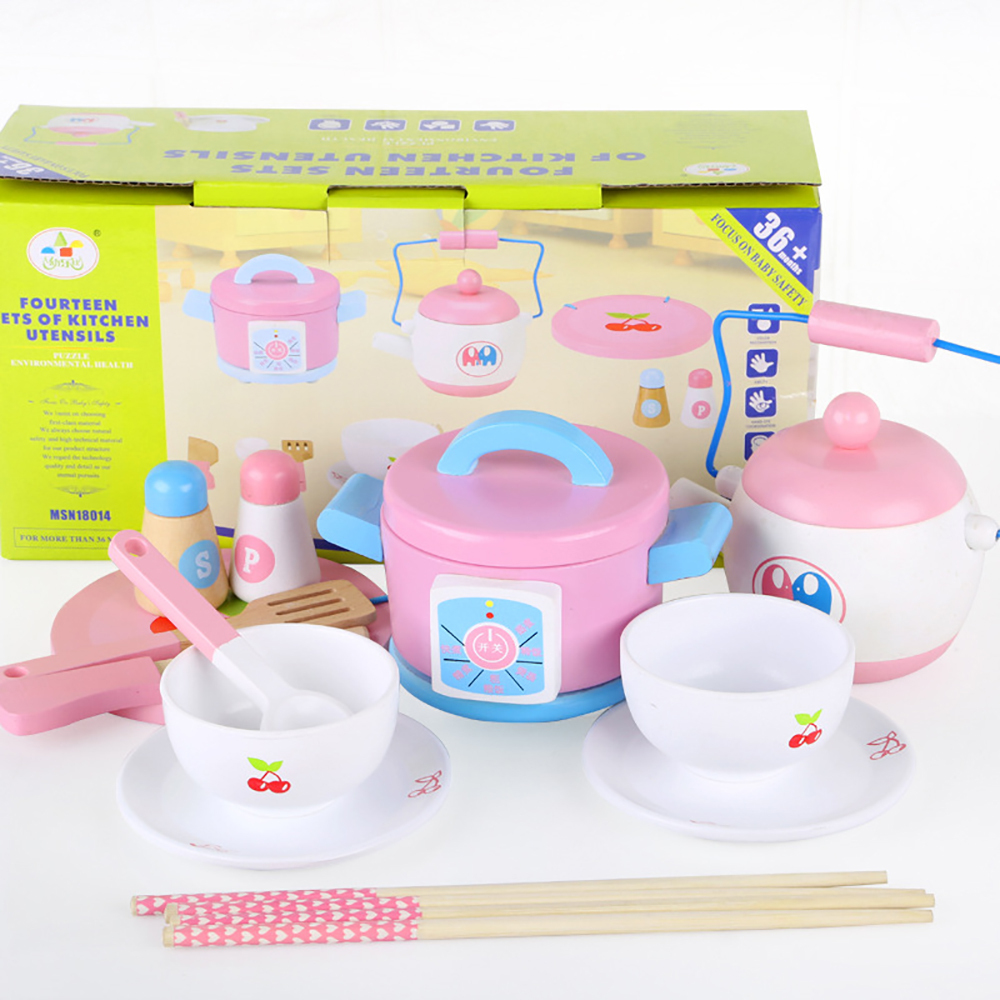 V510-FUN014-88875-00 Kids Wooden Kitchen Tea Set Pretend Play - Image 1