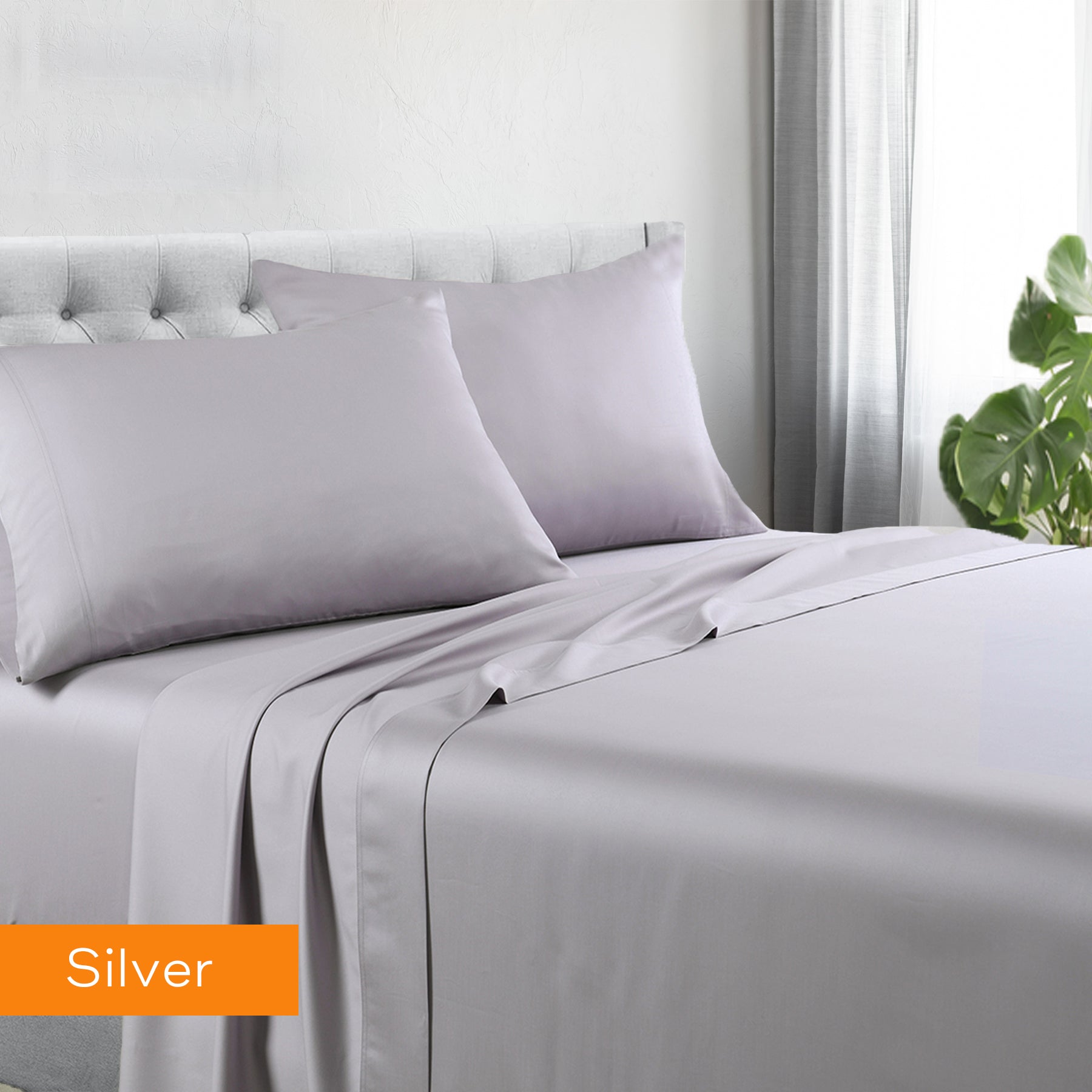 V517-1200CRSS-KSSIL-94364-00 1200tc hotel quality cotton rich sheet set king single silver - Image 1