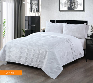 V517-3DCS-KW-94393-00 3 piece embossed comforter set king white - Image 1