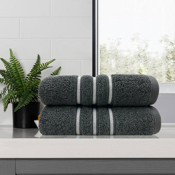 V517-AMBT2-CHA-94406-00 amor classic dobby stripe super soft premium cotton bath towel 2 pcs charcoal - Image 1