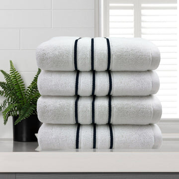 V517-AMHT4-W-94415-00 amor classic dobby stripe super soft premium cotton hand towel 4 pcs white - Image 1
