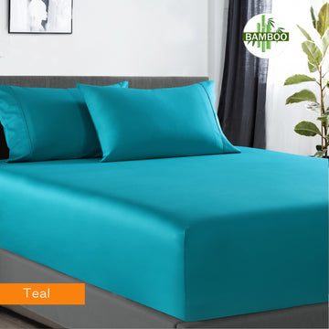 V517-BCFS-DTEBCSPC-94420-00 400 thread count bamboo cotton 1 fitted sheet with 2 pillowcases double teal - Image 1
