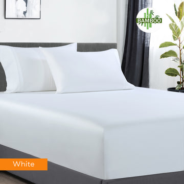 V517-BCFS-DWBCSPC-94421-00 400 thread count bamboo cotton 1 fitted sheet with 2 pillowcases double white - Image 1
