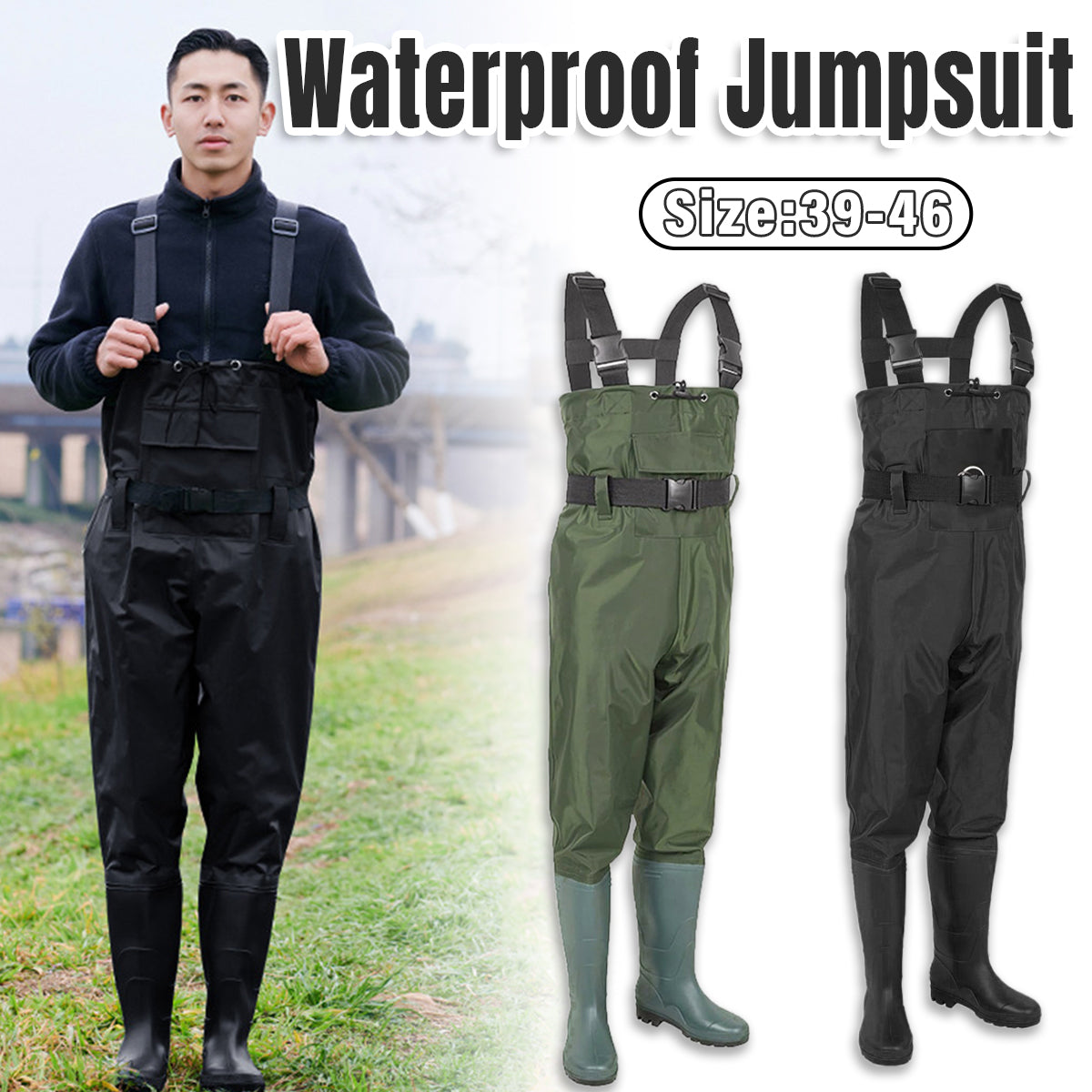 V528-CHEST-WADERS-ARMYGR-41-715753-202503282145-00 Waterproof Ultra Light Breathable Wading Pants Nylon Half Length Gear - Army green-41 - Image 1