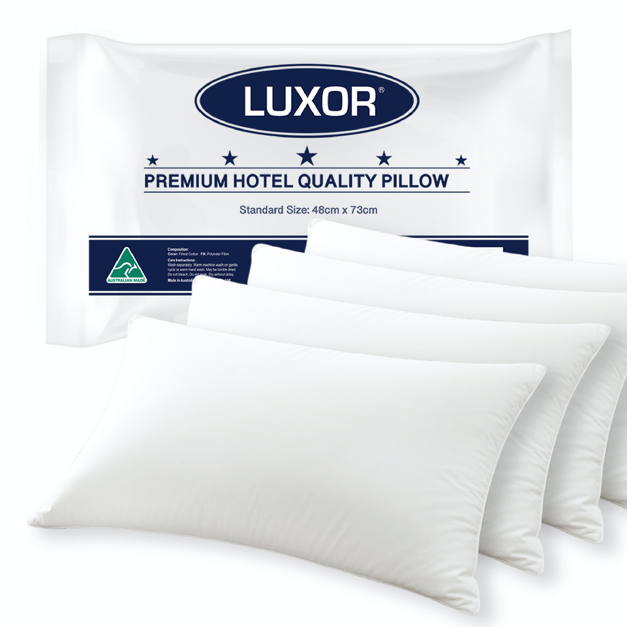 V535-HOTEL-PILLOW-X4-90003-00 Luxor Australian Made Hotel Quality Pillow Standard Size Four Pack - Image 1