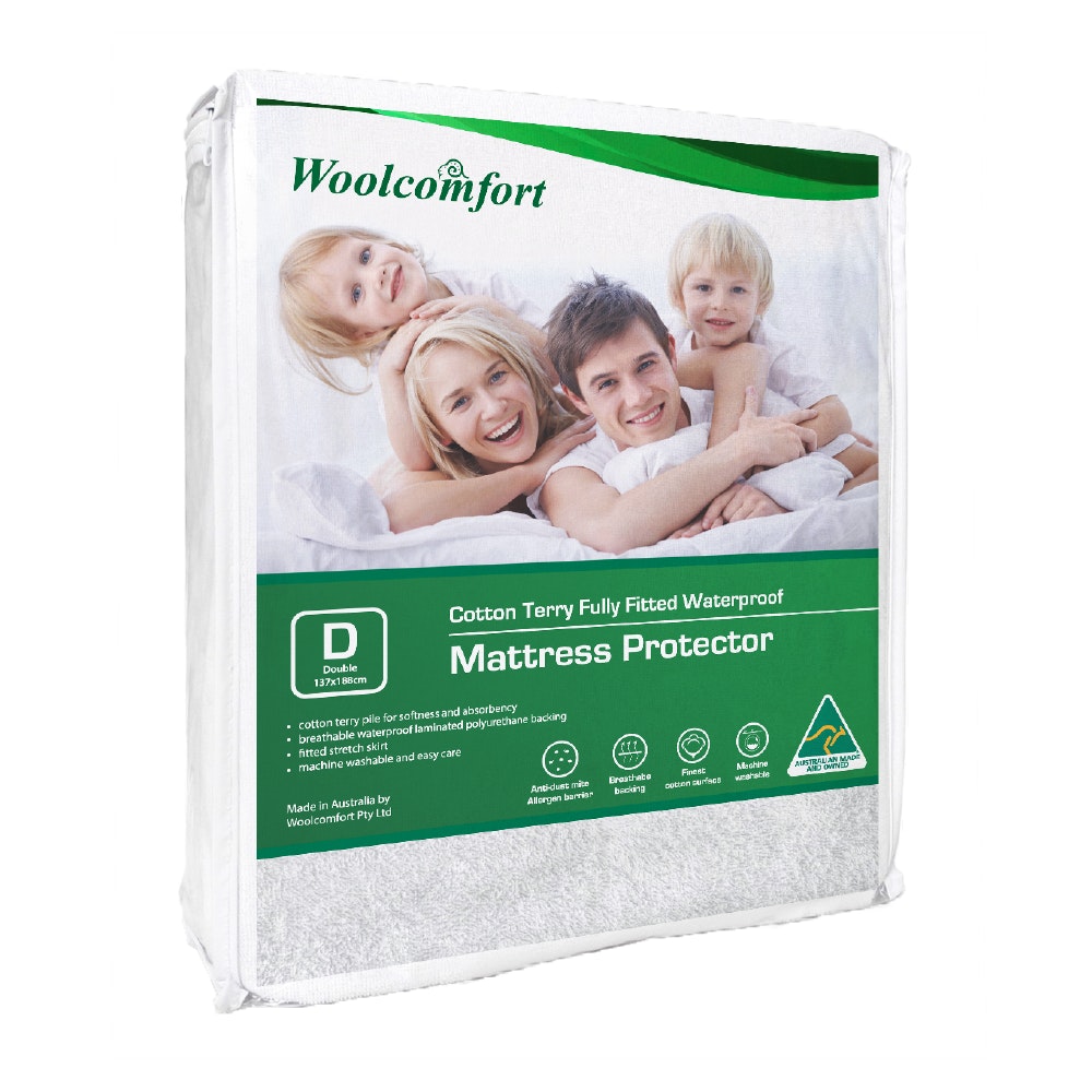 V535-LUX-WATERPROOF-MP-165-D-89993-00 Woolcomfort Cotton Terry Fully Fitted Waterproof Mattress Protector Double Size - Image 1