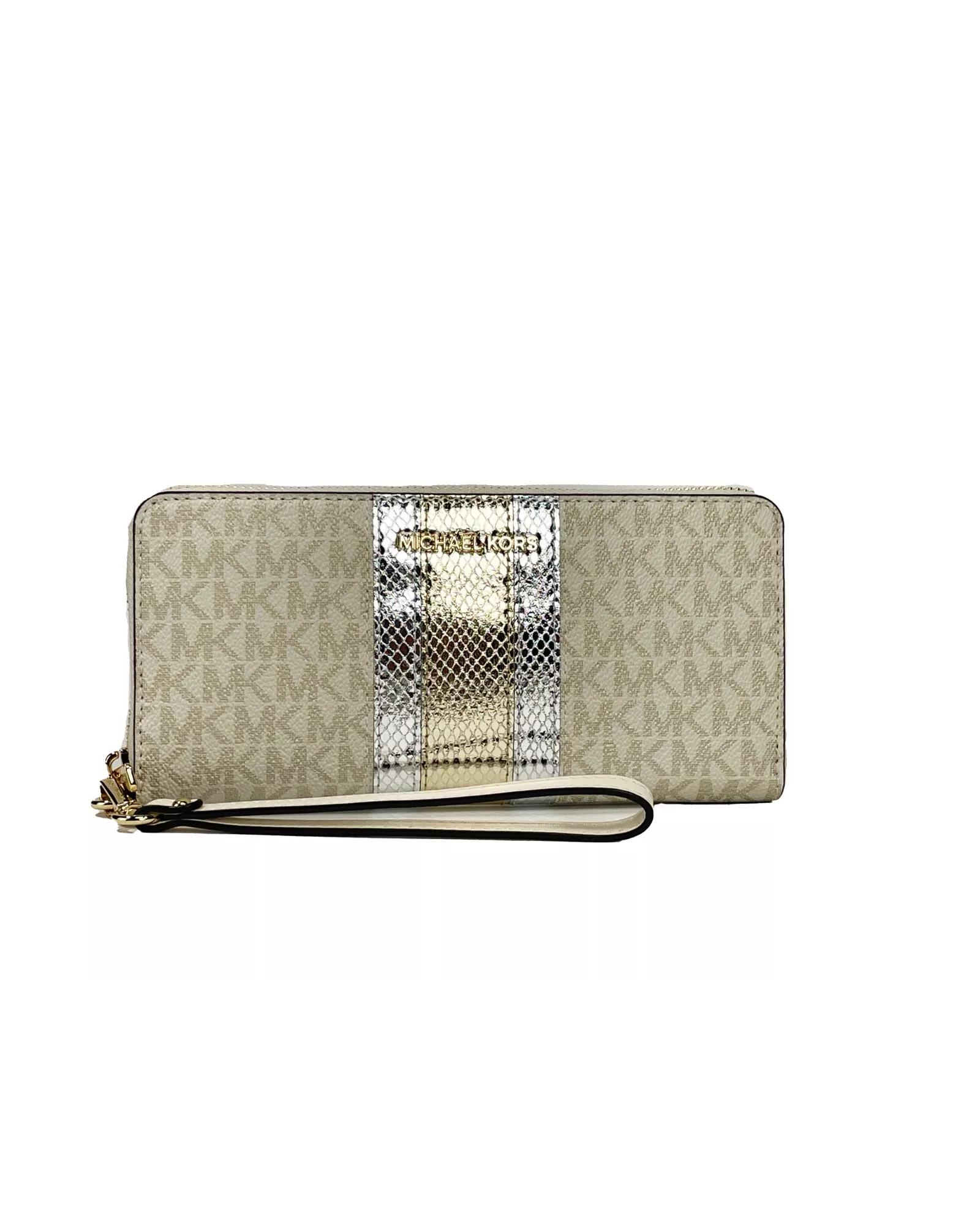 V539-78475-202506111616-00 Michael Kors Women's Jet Set Travel Center Stripe Signature Continental Wallet Vanilla Pale Gold - One Size - Image 1