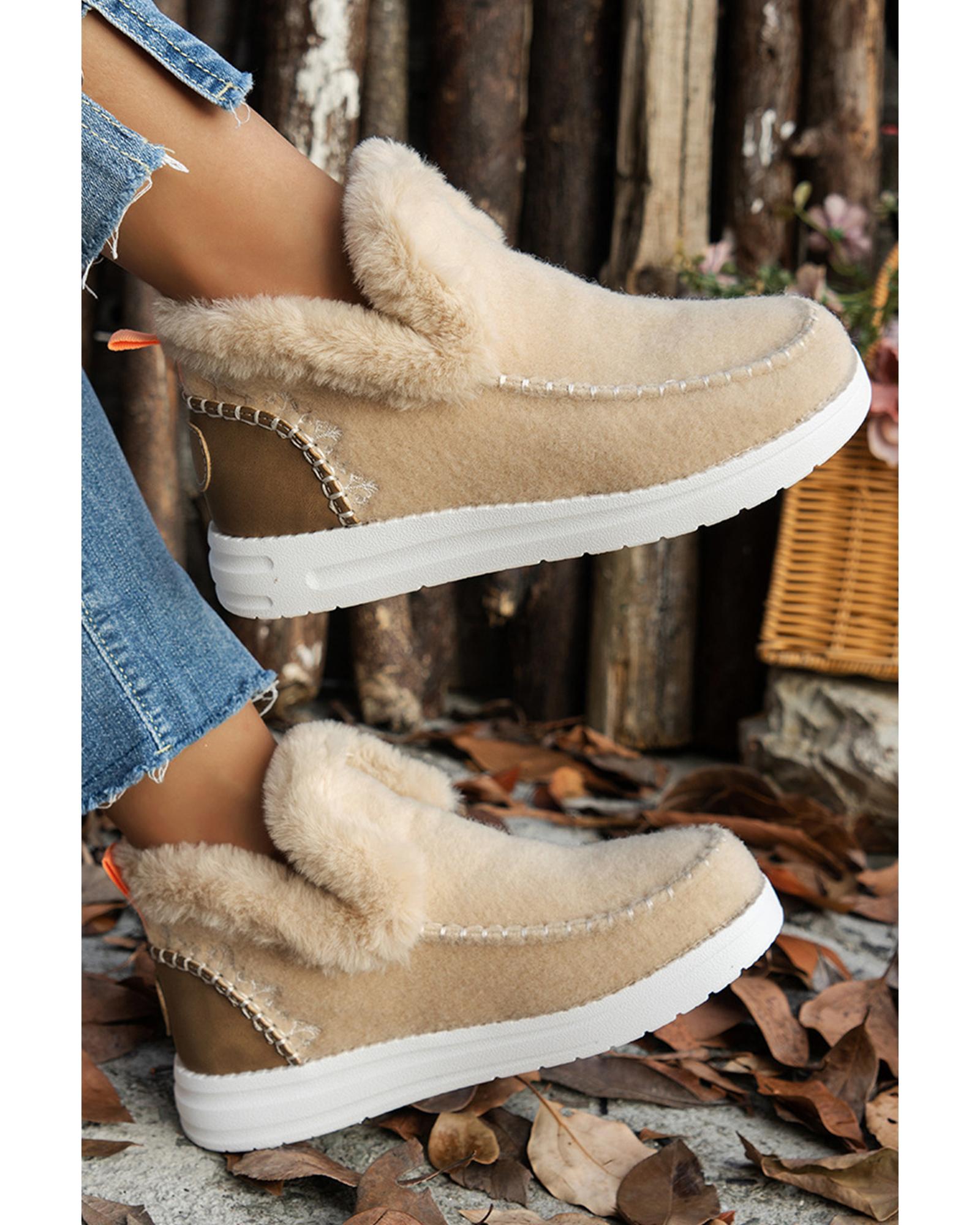 V539-AZEXBH023015-P15-39-202508270745-00 Beige Suede Stitching Patchwork Plush Lined Anklet Boots - 39 EU - Image 1