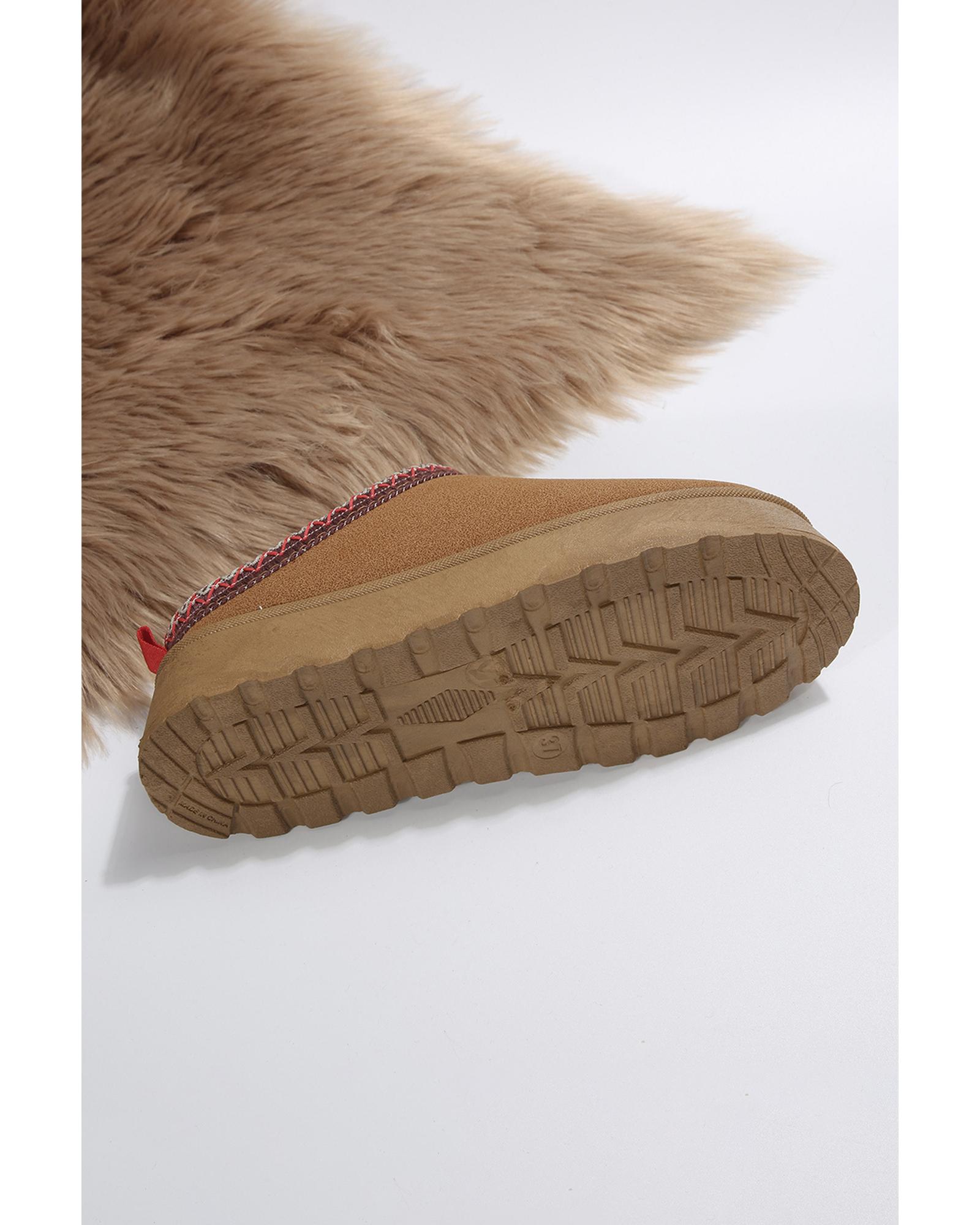 V539-AZEXBH023160-P2017-37-202506111906-00 Chestnut Suede Contrast Print Round Toe Plush Lined Flats - 37 EU - Image 1