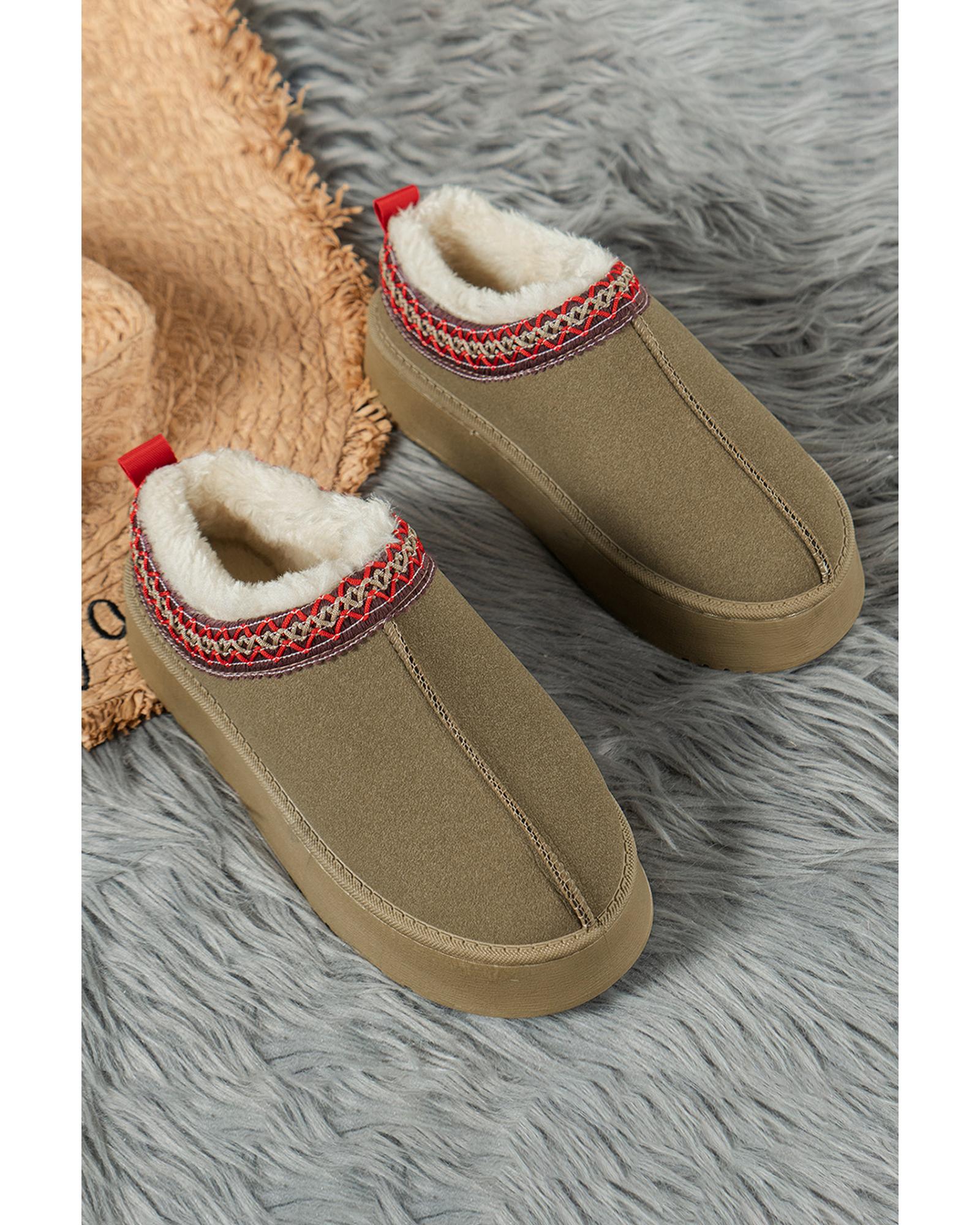 V539-AZEXBH023160-P909-40-202508270310-00 Sage Green Suede Contrast Print Round Toe Plush Lined Flats - 40 EU - Image 1