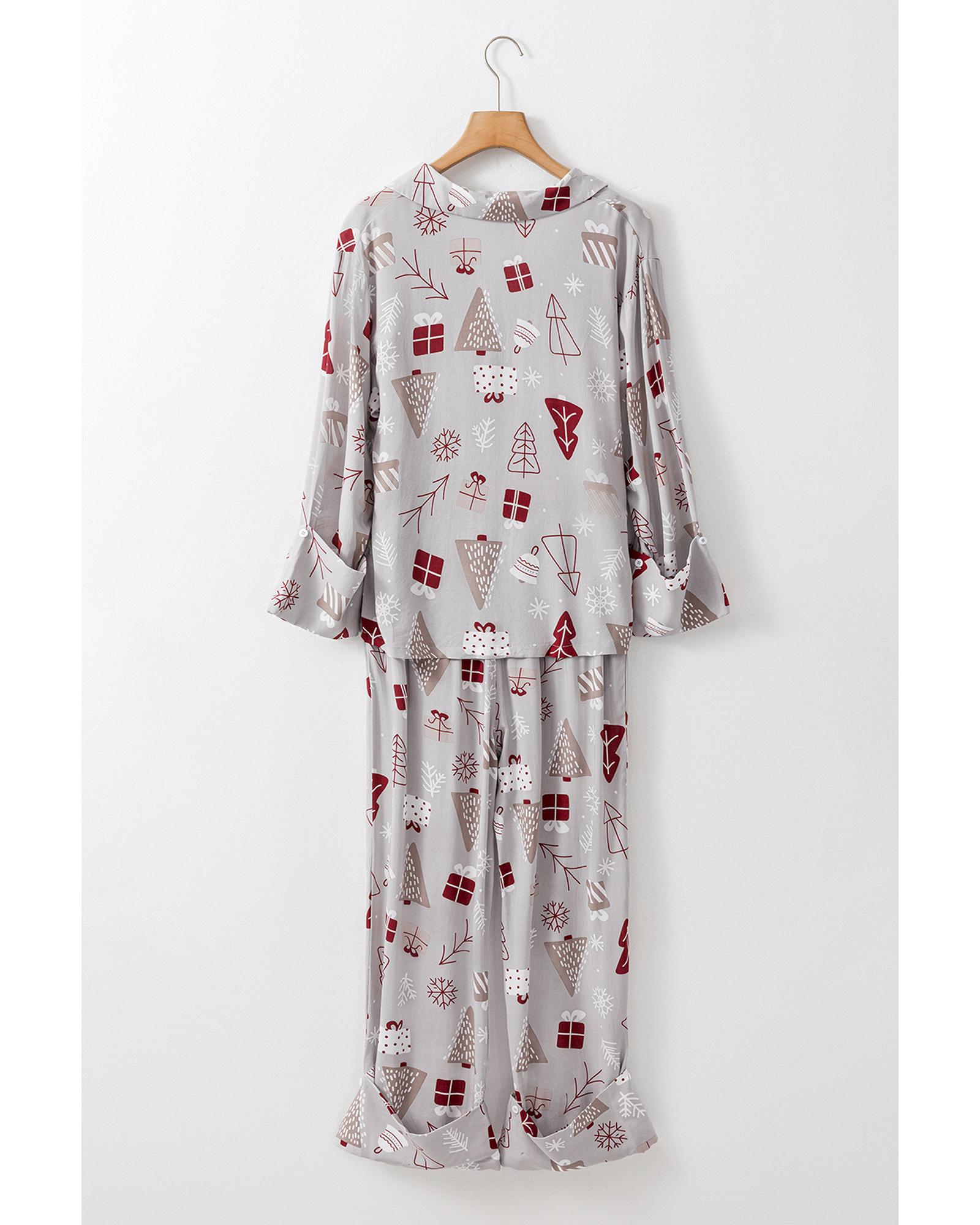 V539-AZEXDC151060-P1011-XL-202508271320-00 Light Grey Christmas Printed Shirt and Pants Pajama Set - XL - Image 1