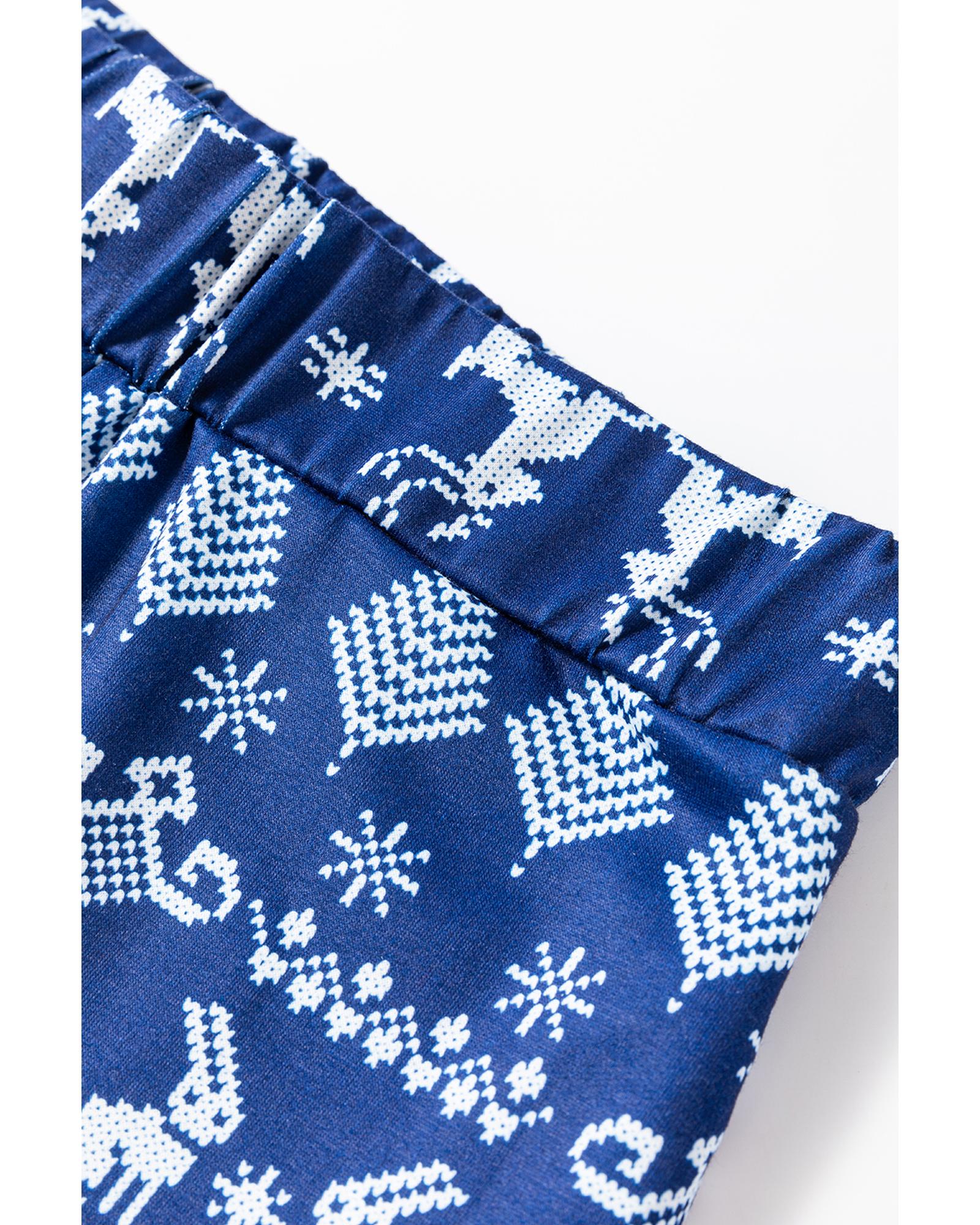 V539-AZEXDC151062-P520-XL-202508270920-00 Blue Solid Top and Christmas Pants Two Piece Lounge Set - XL - Image 1