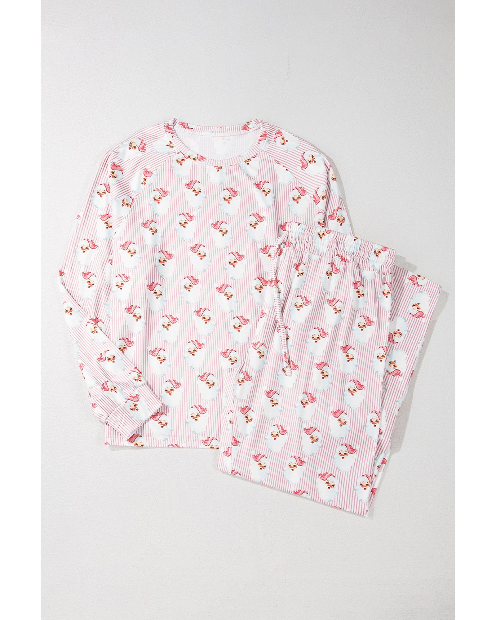 V539-AZEXDC151151-P1020-XL-202508272335-00 Pink Santa Claus Striped Print Loose Fit Two Piece Lounge Set - XL - Image 1