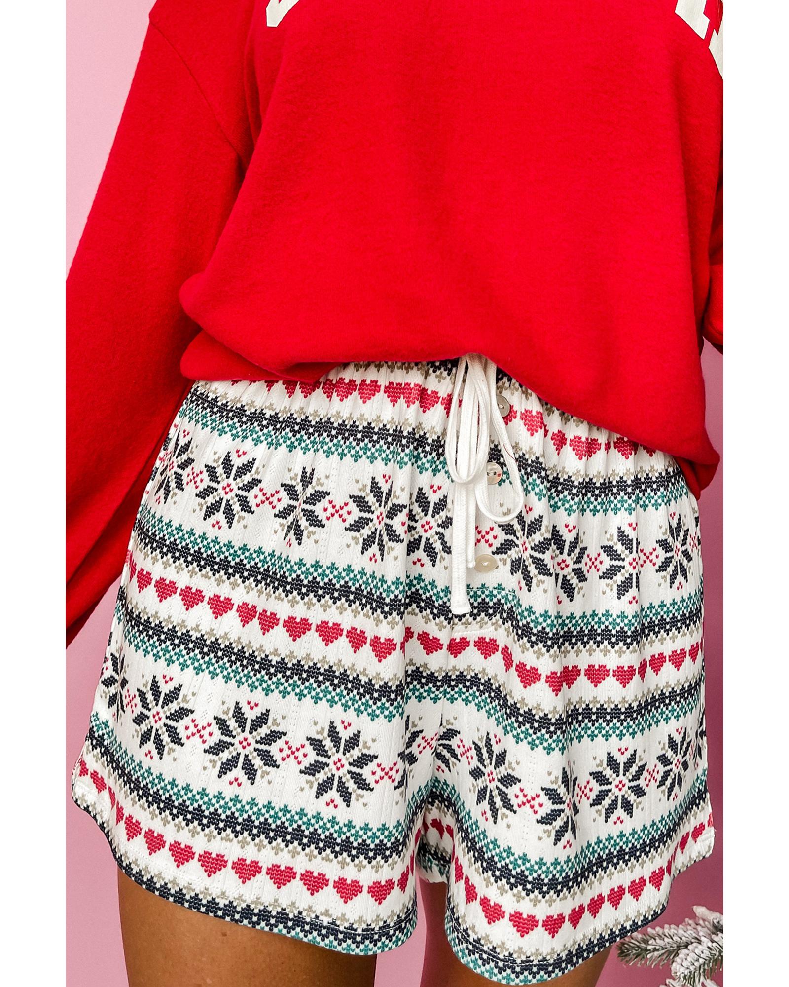 V539-AZEXDC151213-P3-XL-202508272100-00 Fiery Red SLEIGH Snowflake Print Long Sleeve Wide Leg Lounge Set - XL - Image 1
