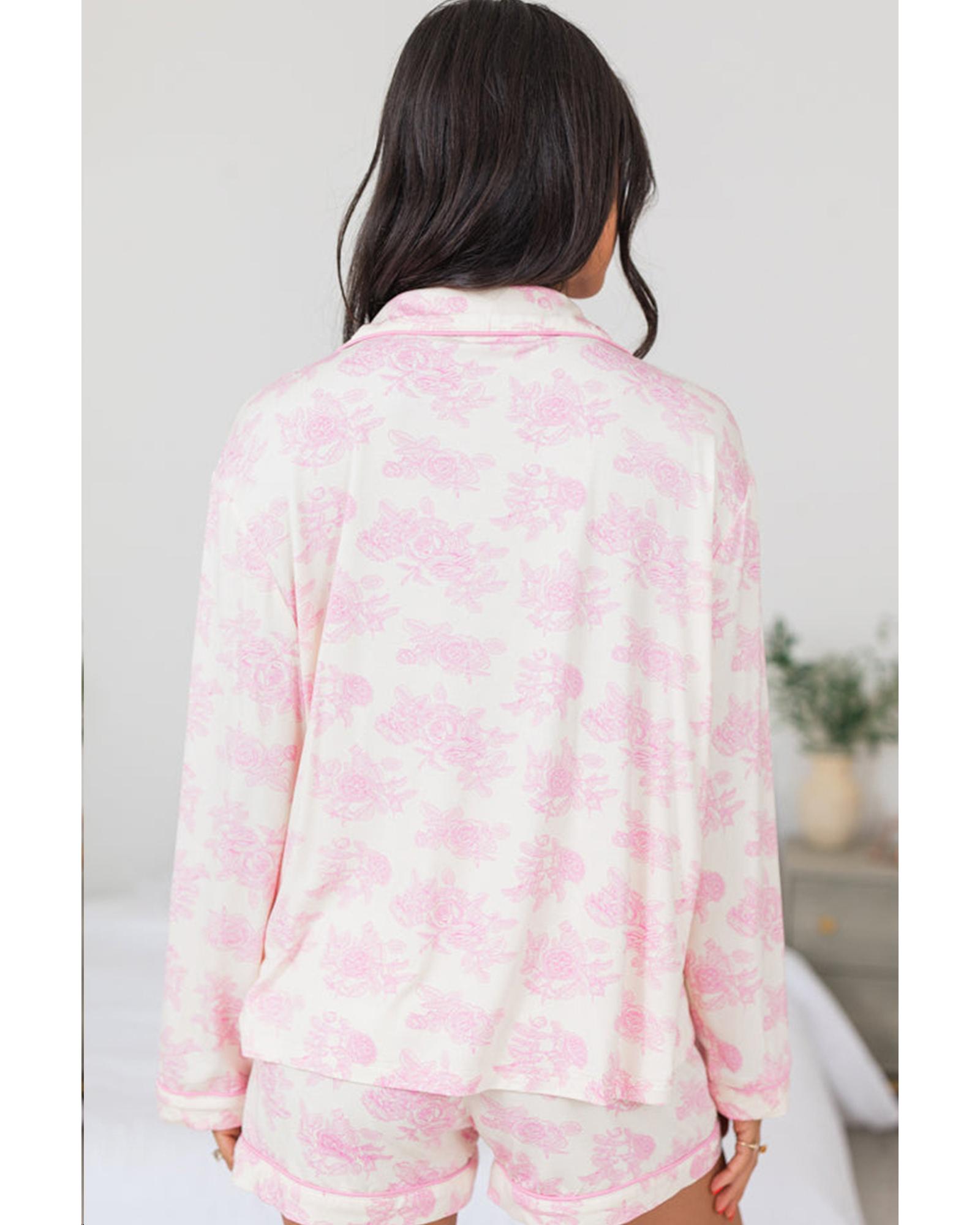V539-AZEXDC151249-P1020-XL-202506111941-00 Pink Floral Long Sleeve and Pants Pajamas Set - XL - Image 1