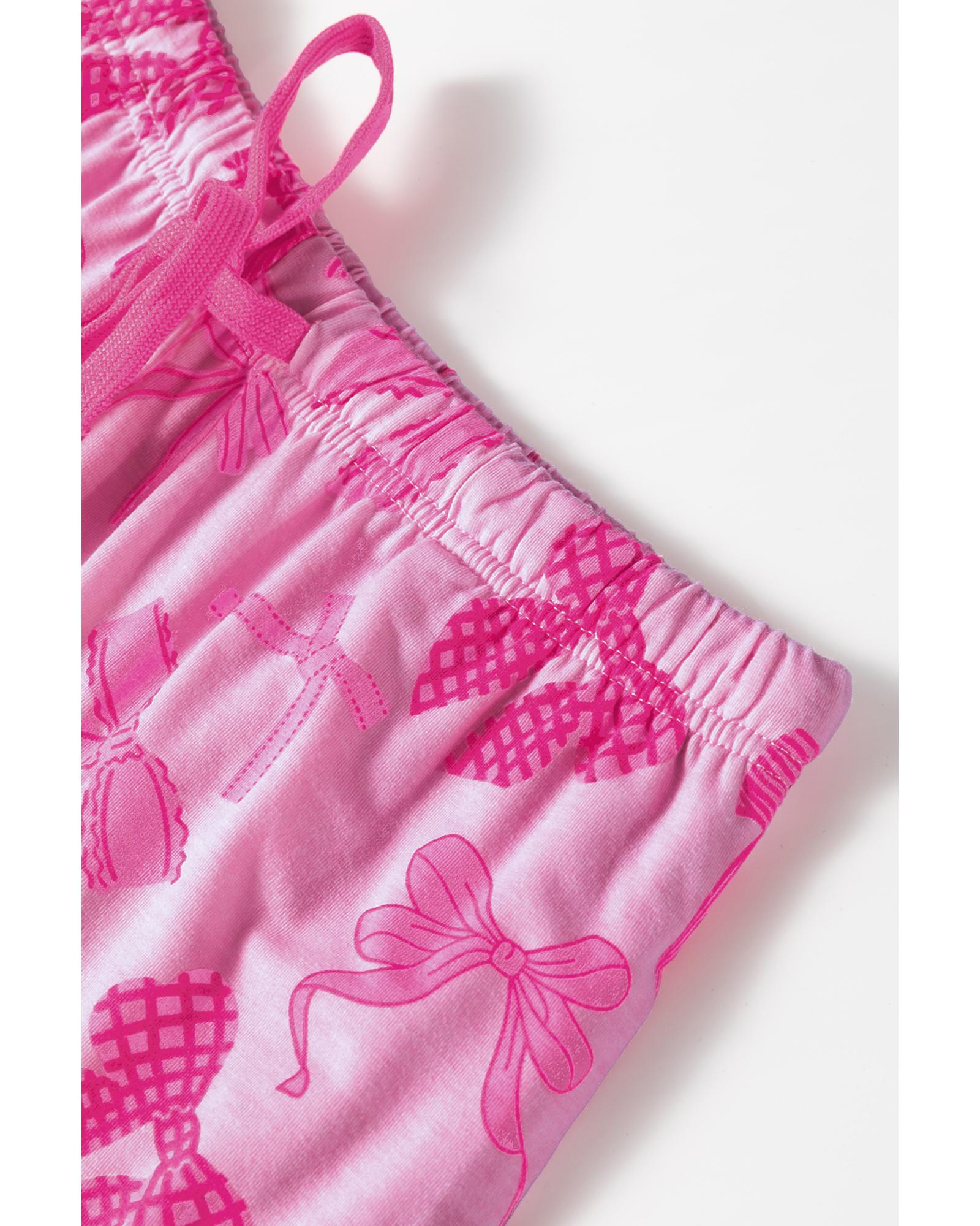 V539-AZEXDC151285-P1020-L-202508270455-00 Pink Bow Print Half Sleeve Shirt and Shorts Pajamas Set - L - Image 1