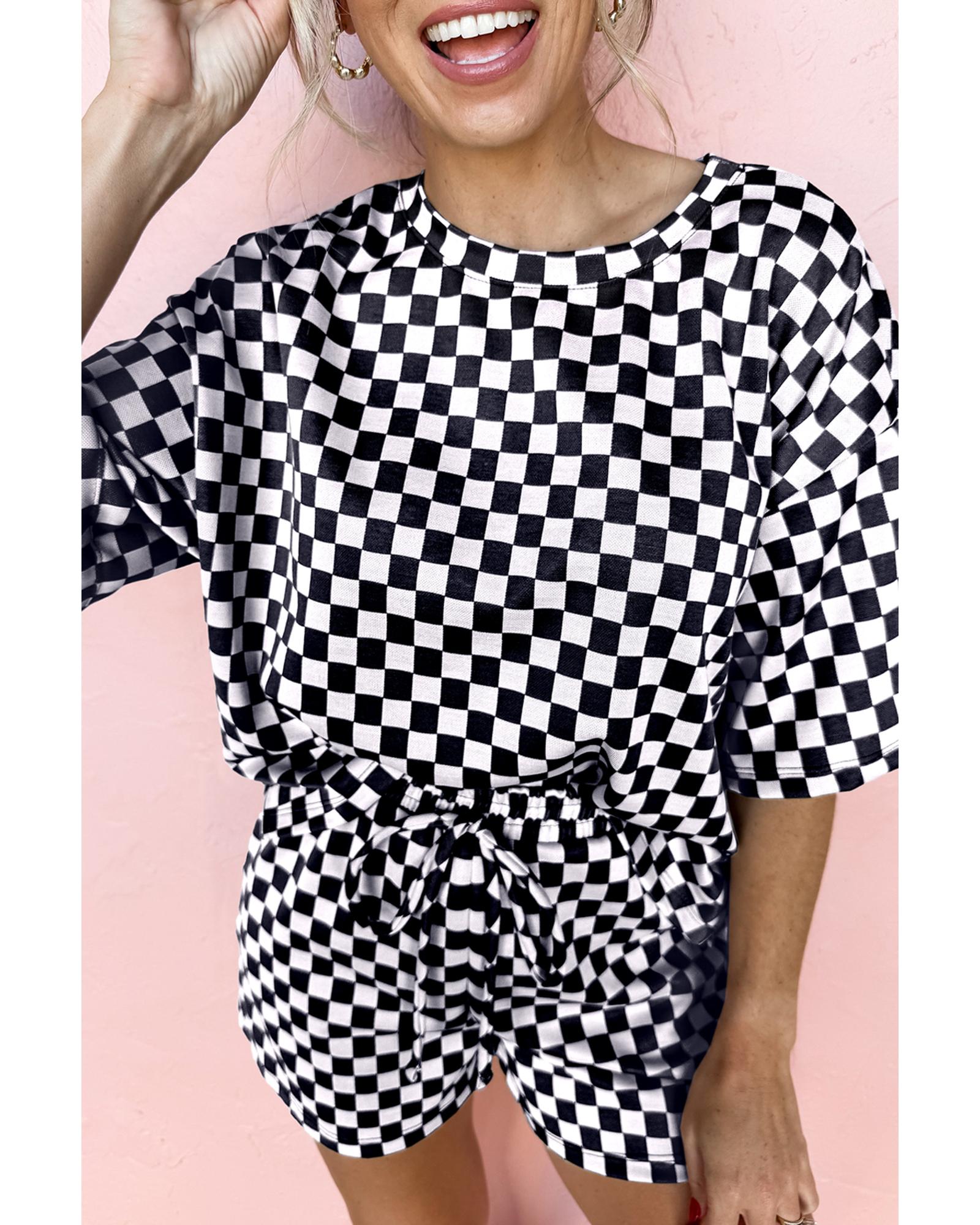 V539-AZEXDC151440-P220-L-202508270945-00 Black Checkered Top and Short Casual 2pcs Set - L - Image 1