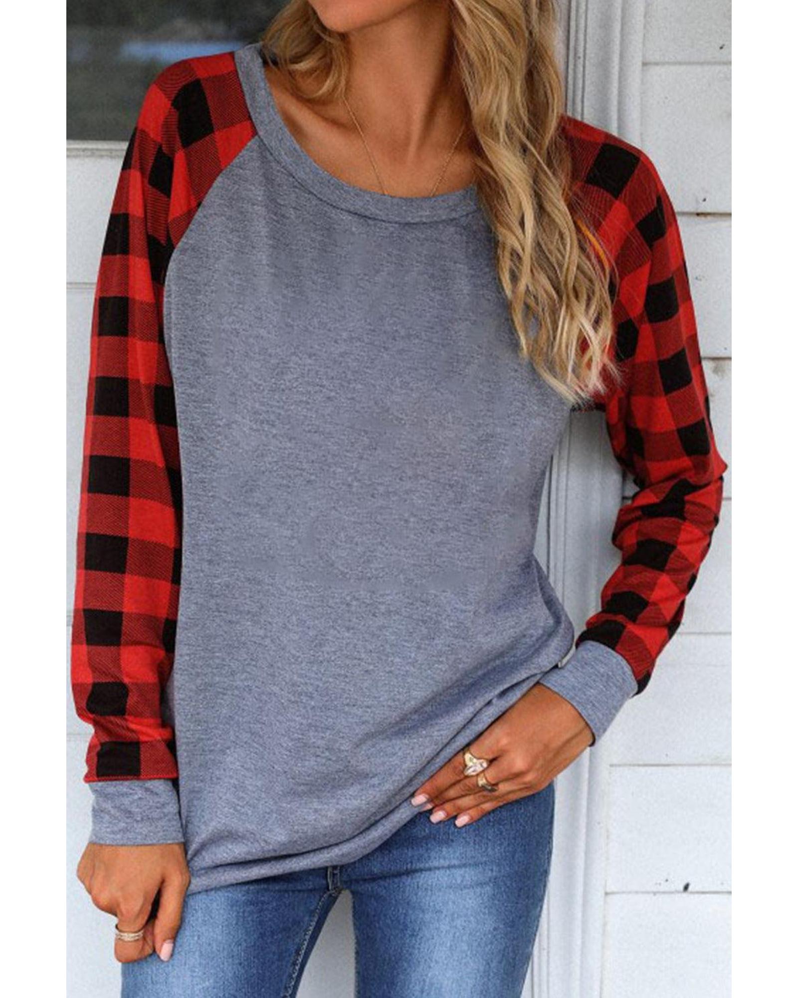 V539-AZEXDC25110971-3-L-202508260930-00 Azura Exchange Raglan Plaid Long Sleeve Top - L - Image 1