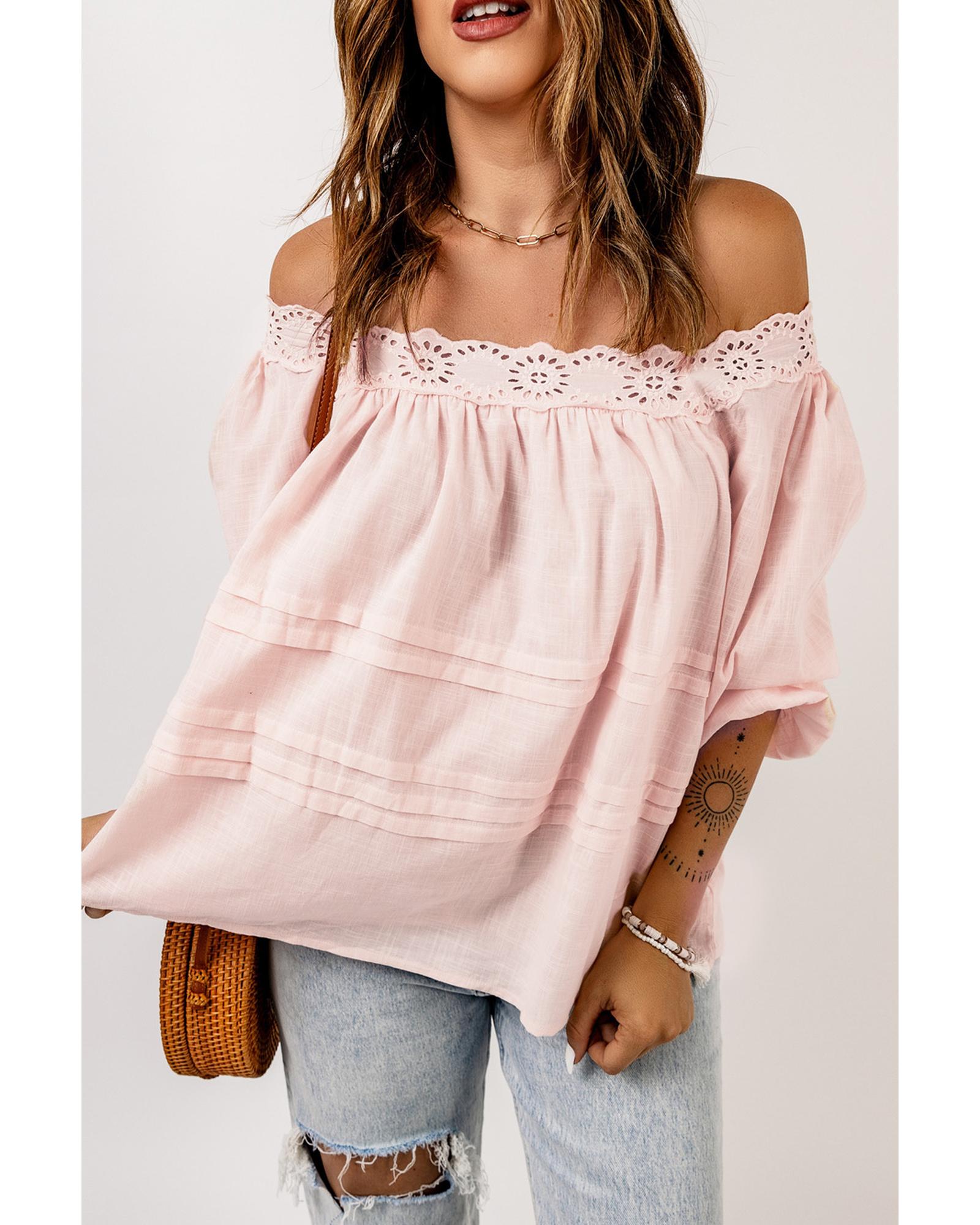 V539-AZEXDC25114259-15-2XL-202508270110-00 Azura Exchange Puff Sleeve Eyelet Babydoll Blouse - 2XL - Image 1