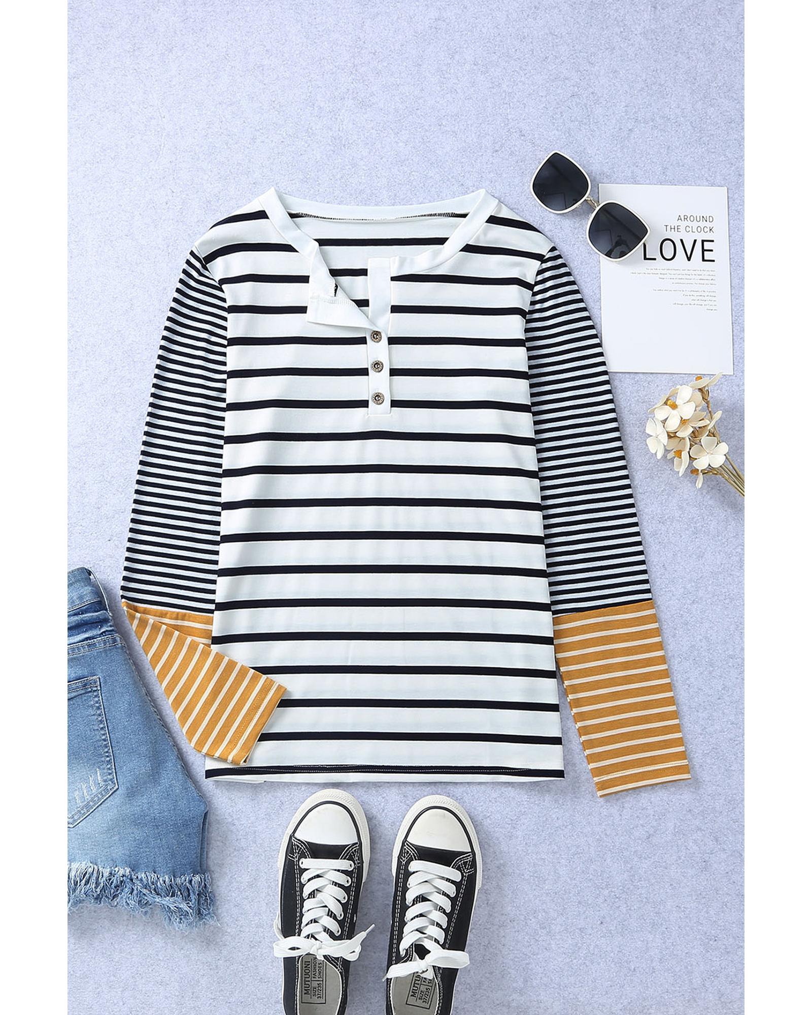V539-AZEXDC25115171-19-S-202508262125-00 Azura Exchange Stripe Button Henley Top - S - Image 1