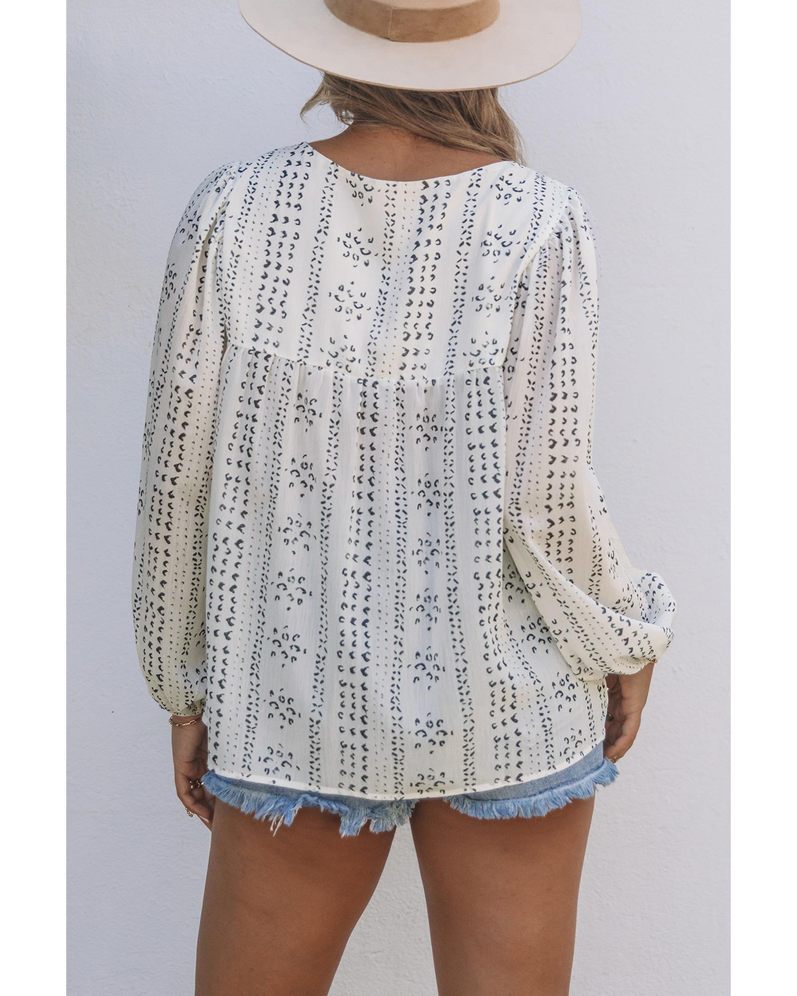 V539-AZEXDC25115354-15-S-202508261955-00 Azura Exchange Long Sleeve Embroidered Print Blouse - S - Image 1