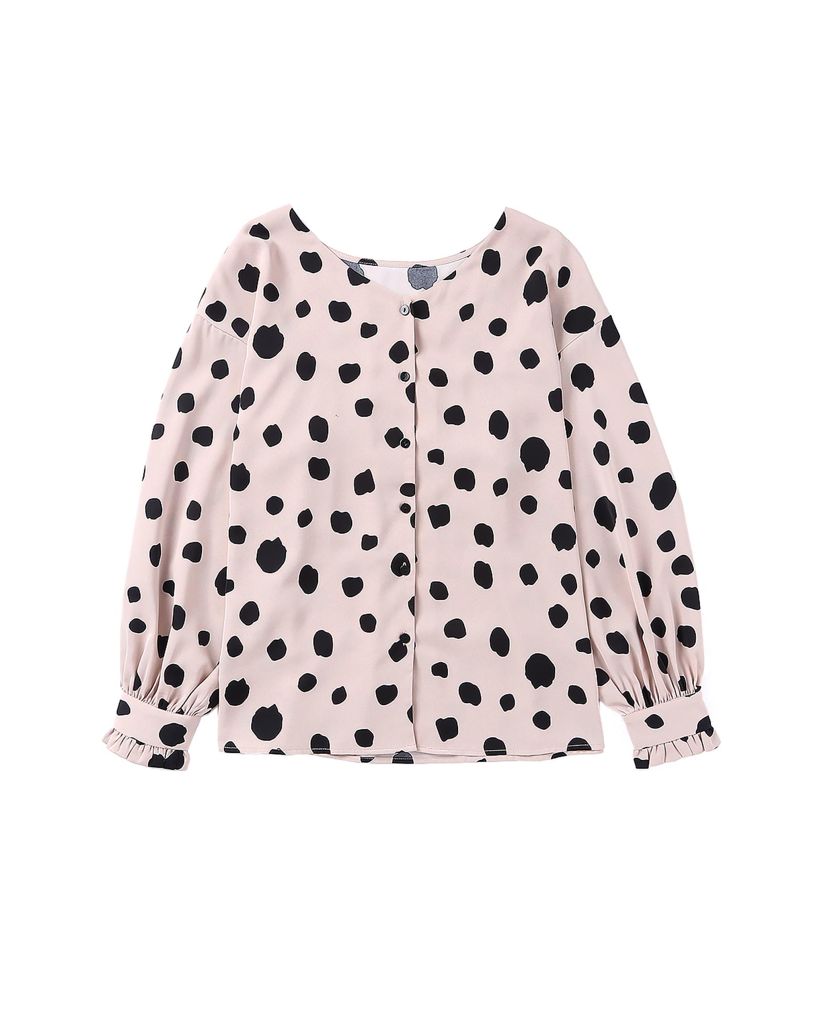 V539-AZEXDC25118217-10-L-202508260540-00 Azura Exchange Oversize Puff Sleeve Blouse with Button Frill Cuffs - L - Image 1