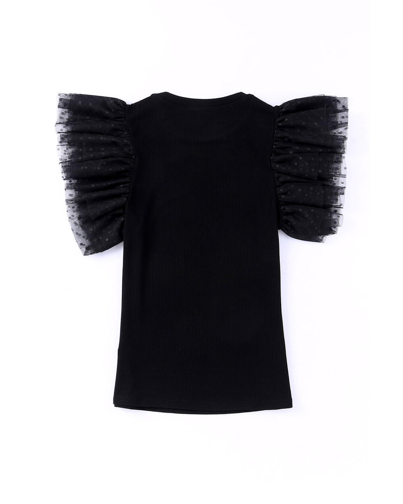 V539-AZEXDC25119492-2-L-202508252300-00 Azura Exchange Mesh Ruffle Sleeve Ribbed Knit Top - L - Image 1
