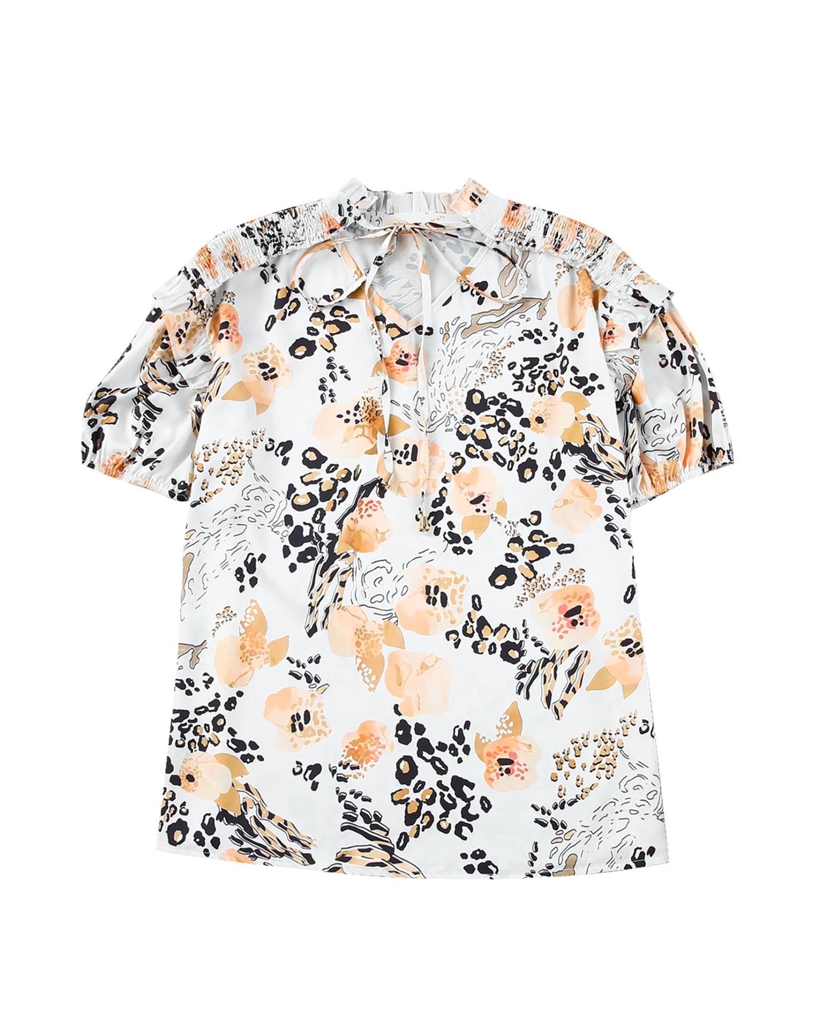 V539-AZEXDC25120041-12-M-202508251950-00 Azura Exchange Leopard Floral Print Puff Sleeve Blouse - M - Image 1