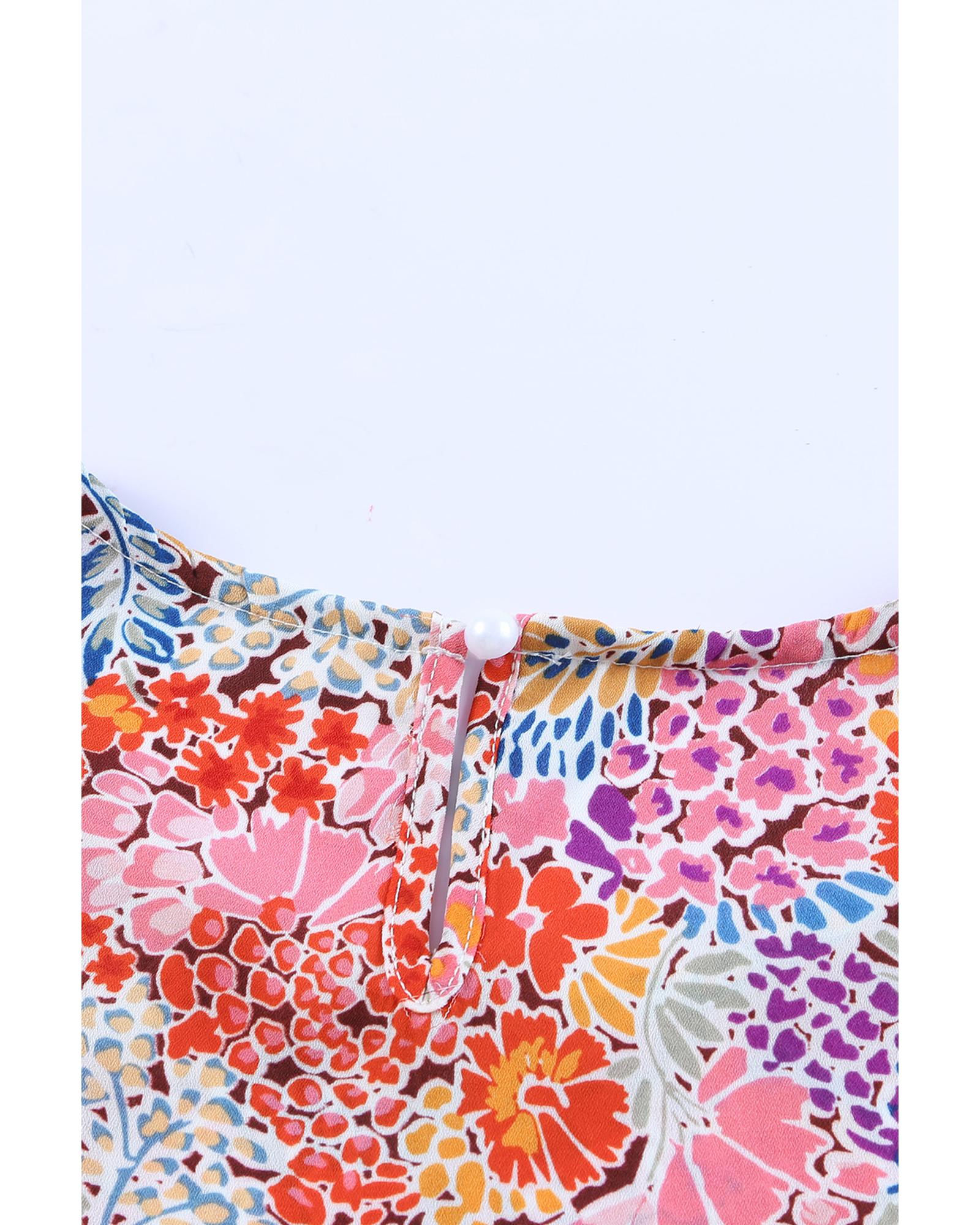 V539-AZEXDC25120147-22-M-202508260705-00 Azura Exchange Floral Pattern Bubble Sleeve Blouse - M - Image 1