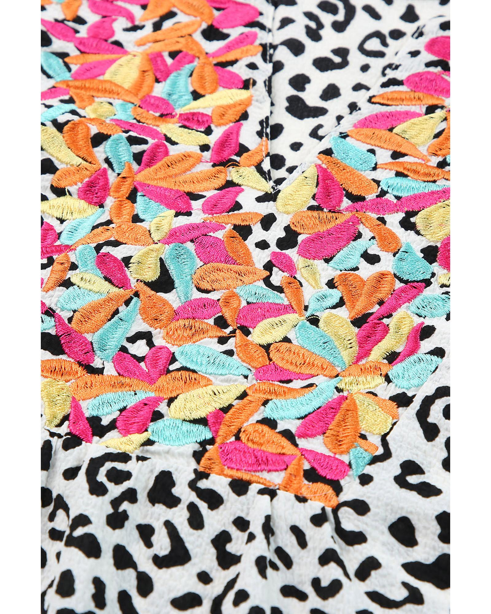 V539-AZEXDC25120578-20-L-202508271410-00 Leopard Ruffle Shoulder Embellished V-neck Sleeveless Top - L - Image 1