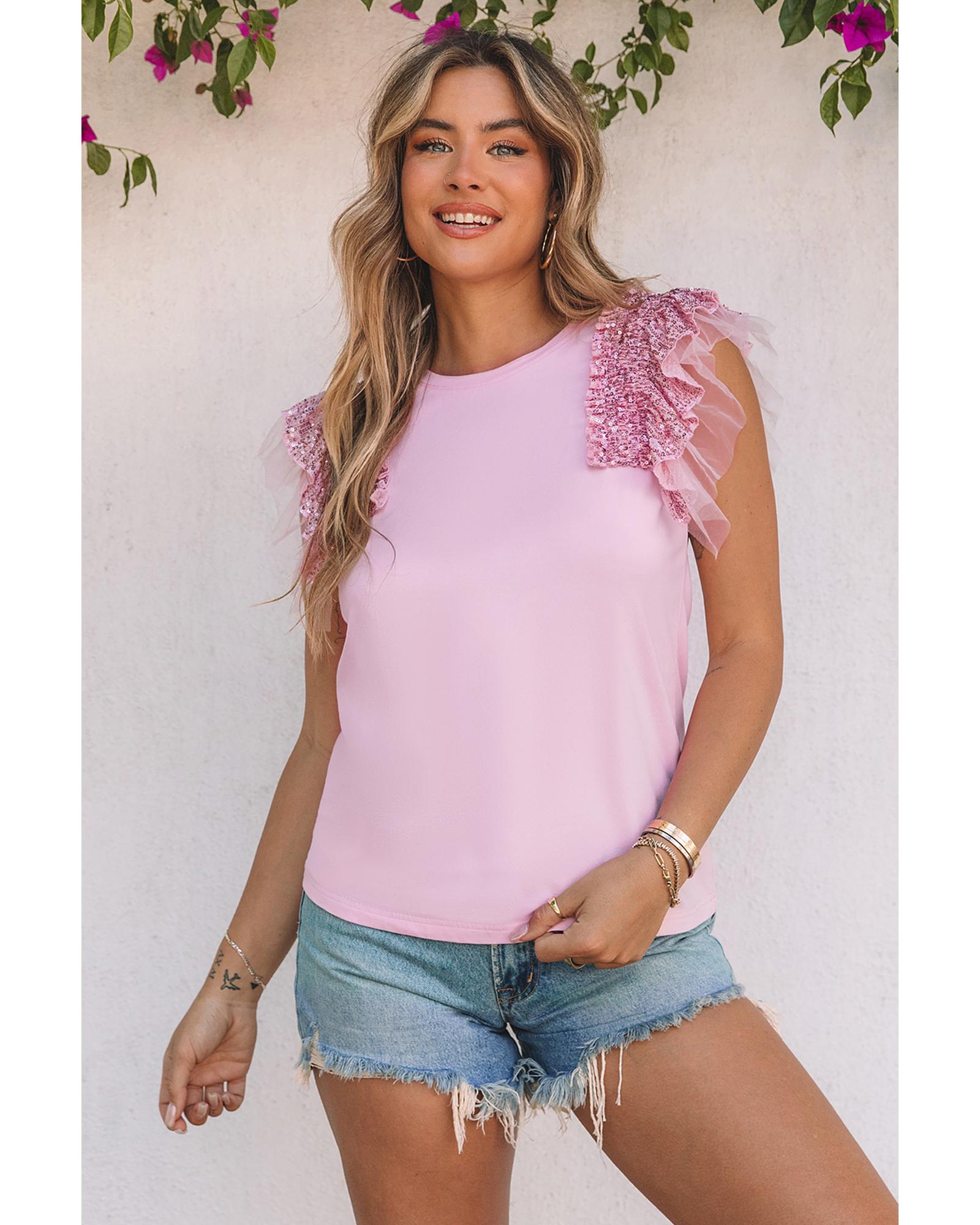 V539-AZEXDC25120640-10-S-162471-00 Azura Exchange Ruffle Mesh Sleeves Top - S - Image 1